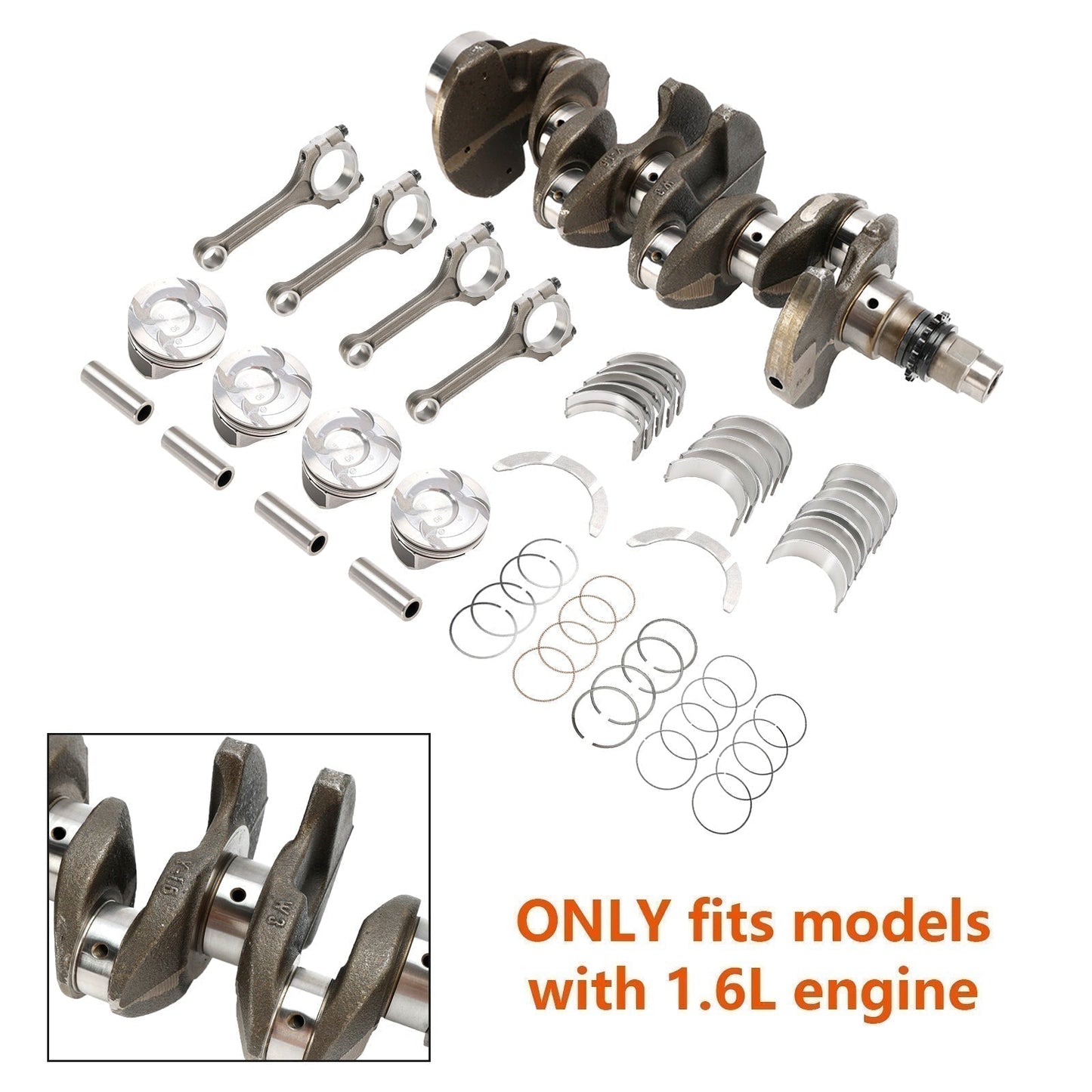 2015-2017 Hyundai Accent SE Sedan 4-Door Crankshaft & Connecting Rod Piston Kit 23041-2B600