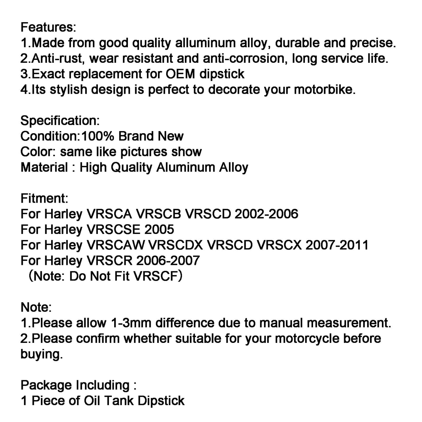 Oil Dipstick Tank Cap Plug Fit For VRSCA VRSCB VRSCD VRSCSE VRSCAW