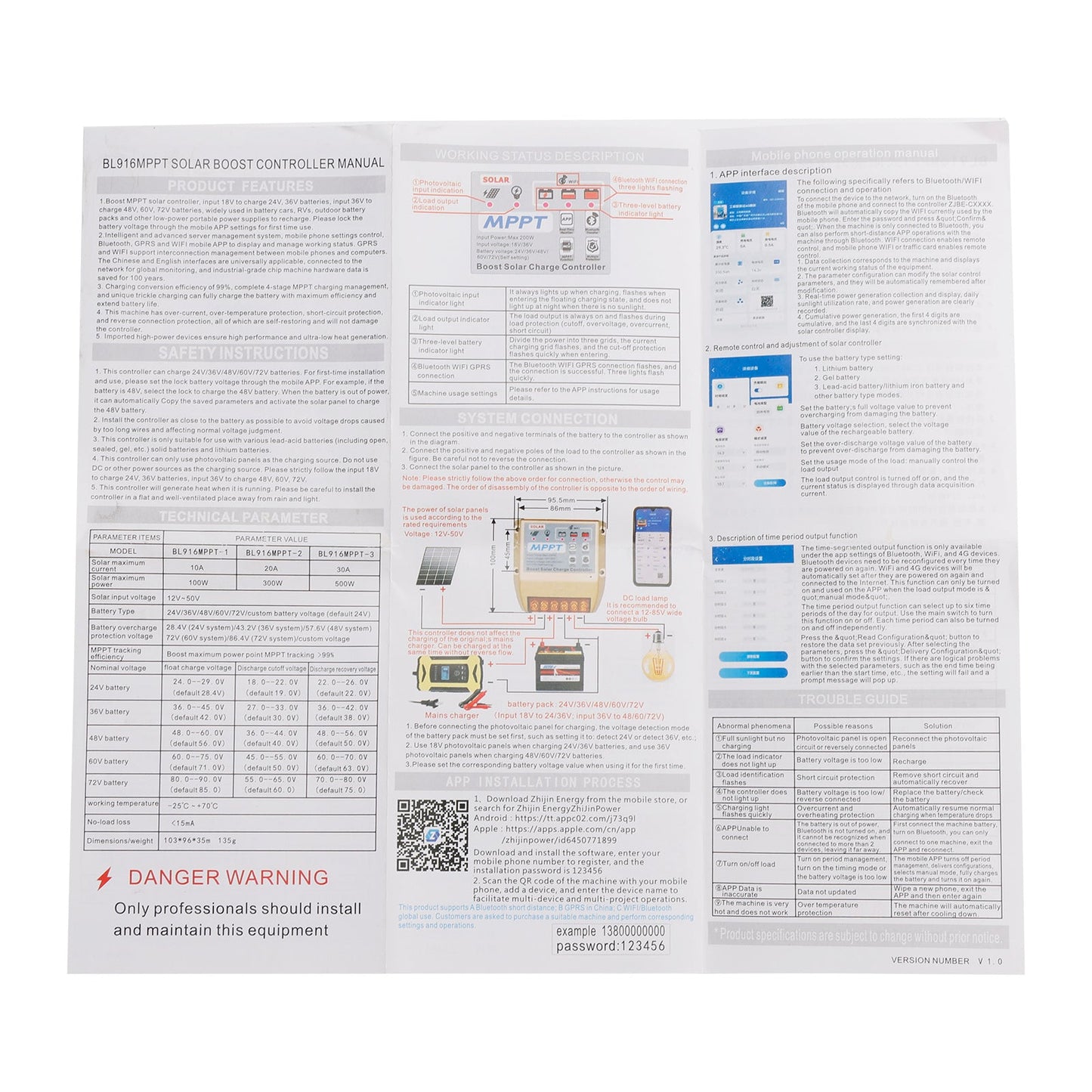 10A/20A/30A Boost MPPT Solar Controller 24V36V48V60V72V Mobile APP Smart Control