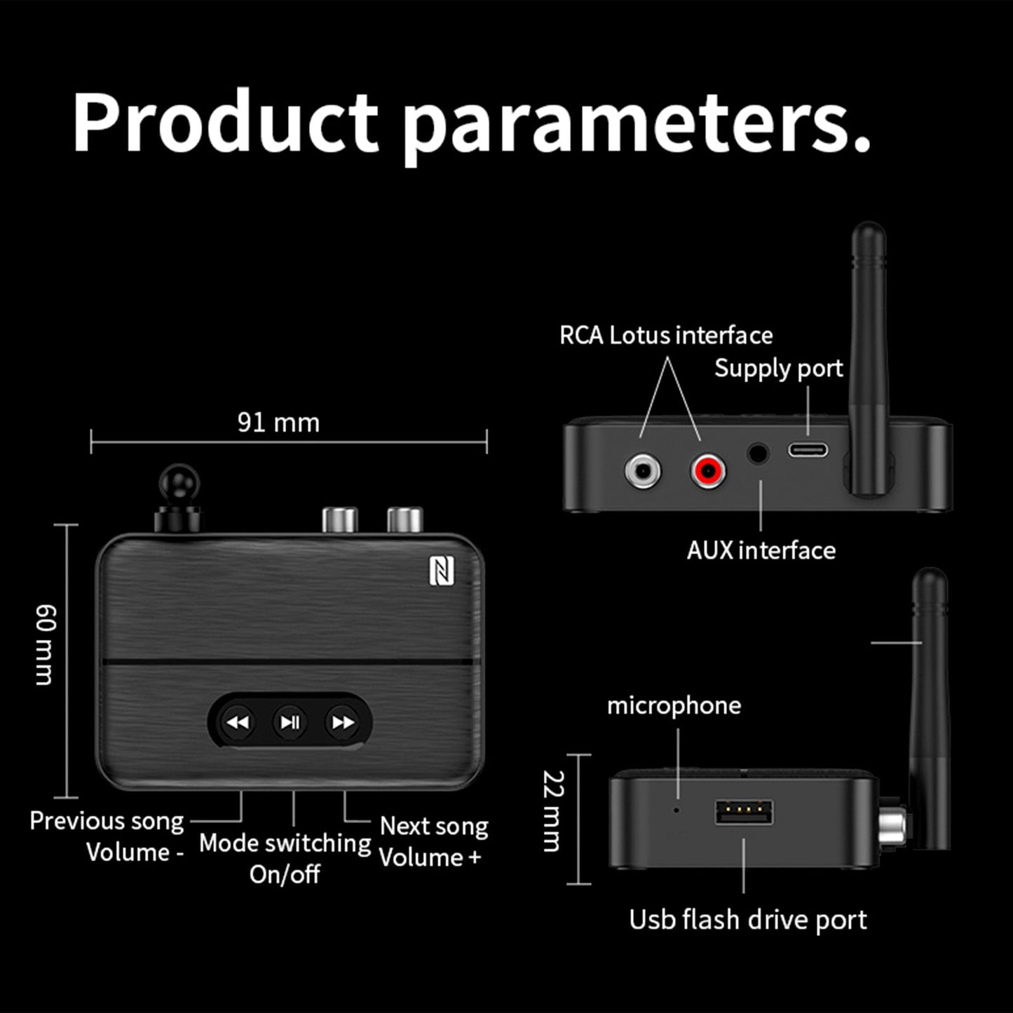 NFC Bluetooth 5.4 Audio Receiver AUX/RCA Amplifier USB Flash Drive to Play Music