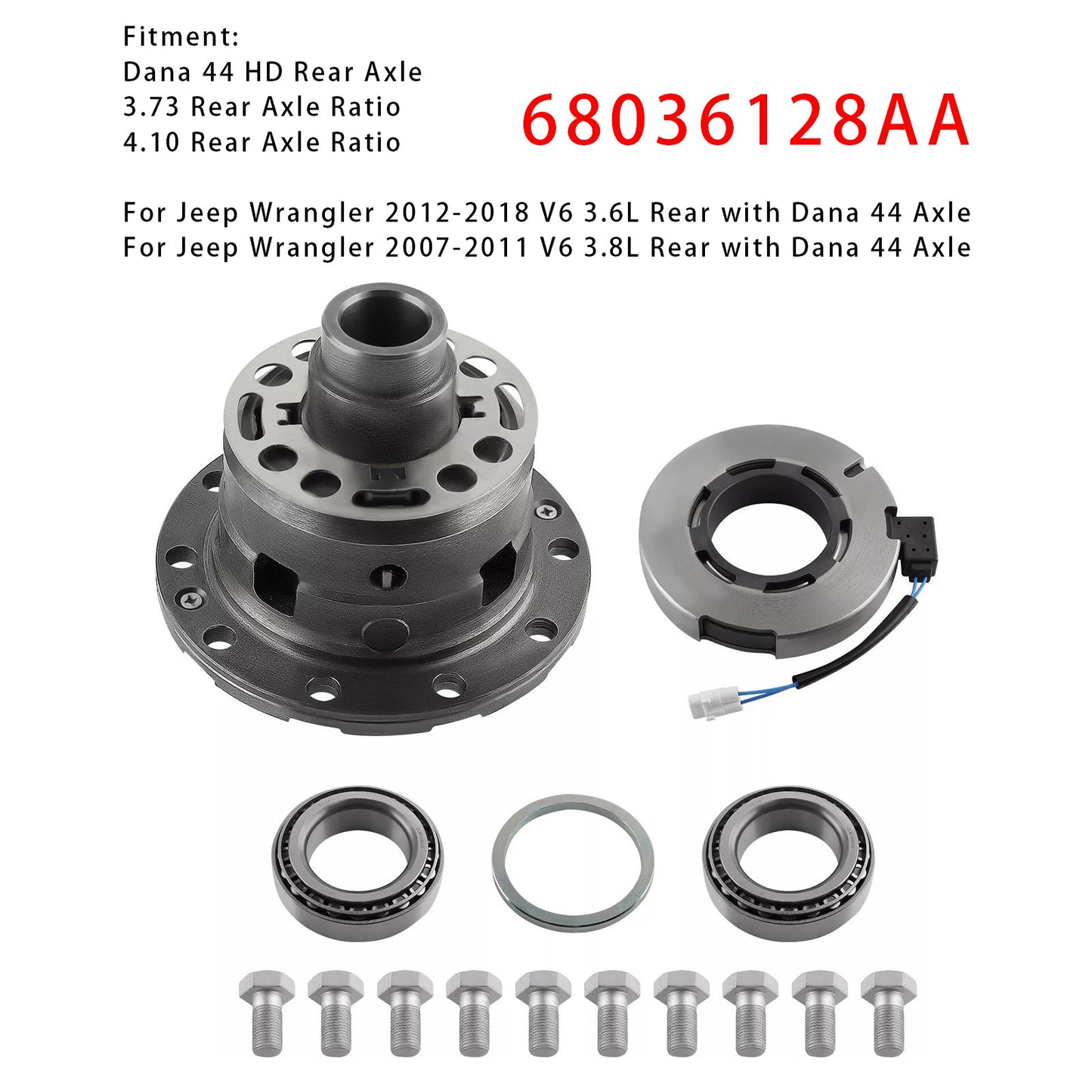 2007-2011 Jeep Wrangler V6 3.8L Rear with Dana 44 Axle Rear Differential Case w/ Locker Kit 68036128AA