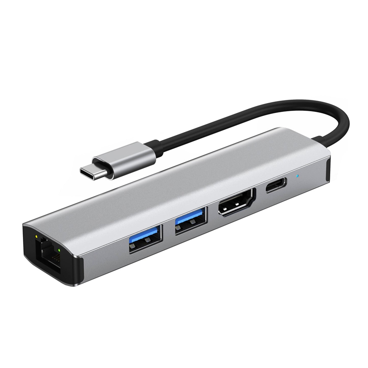 5 in 1 TYPE-C to USB3.0*1+USB2.0*1+PD100W/USB-C Data+HDMI+100M Network Card iPad