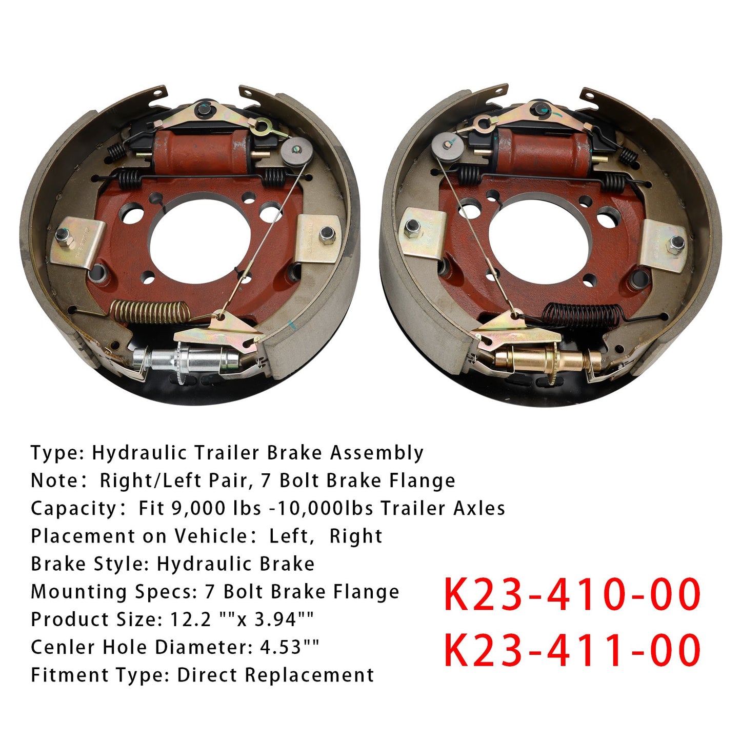 2PCS 12-1/4" X 3-3/8" (12.25" X 3.375") Hydraulic Trailer Brake Assembly