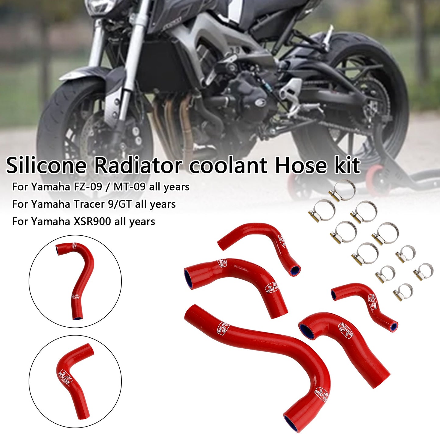 Yamaha MT-09 XSR900 Tracer 9/GT all years Silicone Radiator coolant Hose