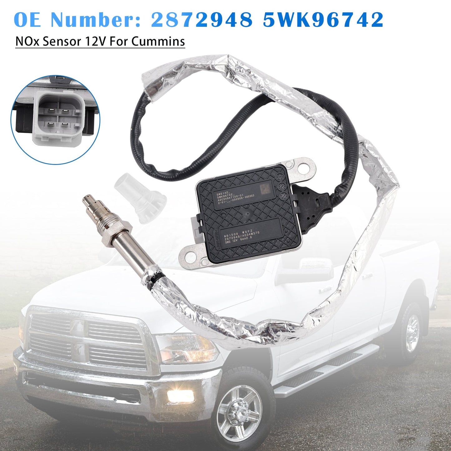 Nitrogen Oxide NOx Sensor 12V 2872948 Fit For Cummins 13-17 Dodge Ram 6.7L