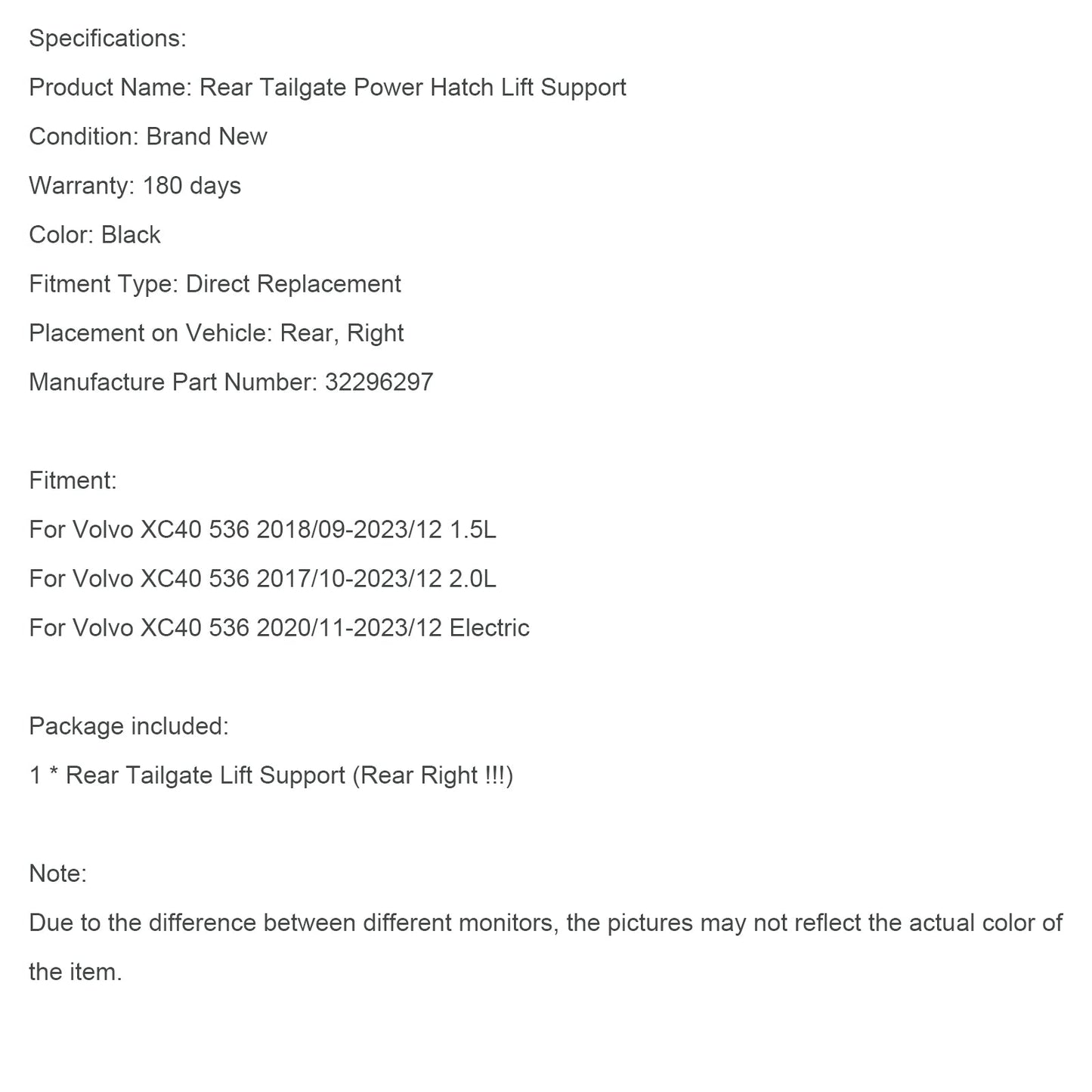 2018/09-2023/12 Volvo XC40 536 1.5L Rear Right Electric Tailgate Gas Strut 32296297