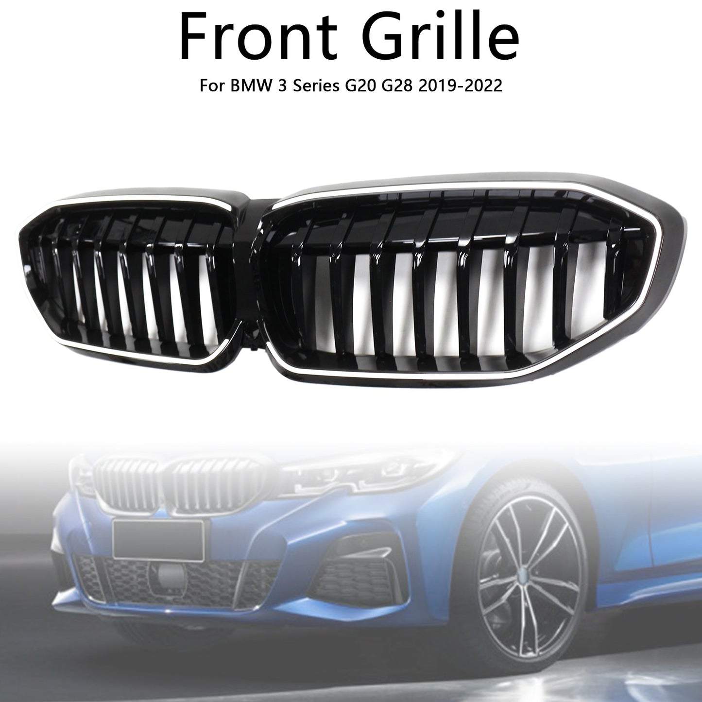 2019-2022 BMW 3 Series G20 Glossy Black Kidney Grille Grill 51138072085