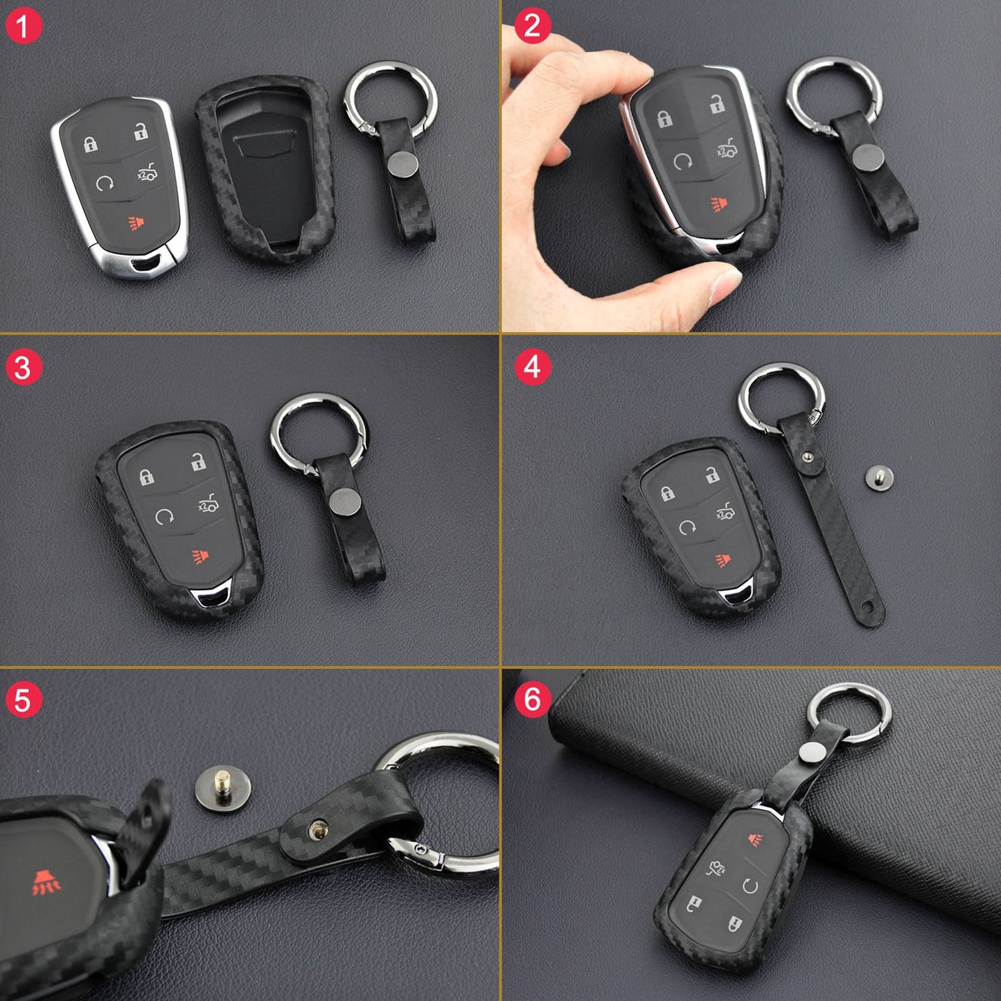 Leather Silicone Car Key Case Cover With Buckle For Cadillac