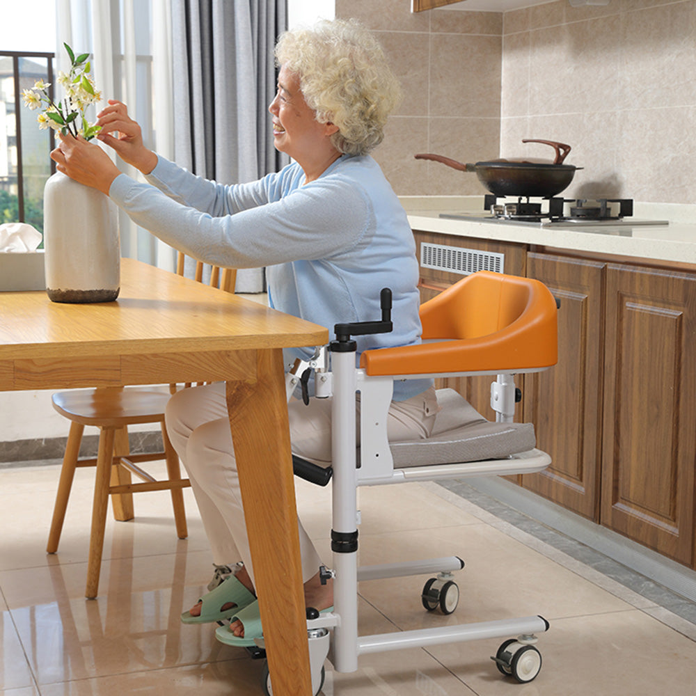 Elderly Patient Transfer Chair with 180 Degree Split Seat and Bedpan 440 lb Capacity