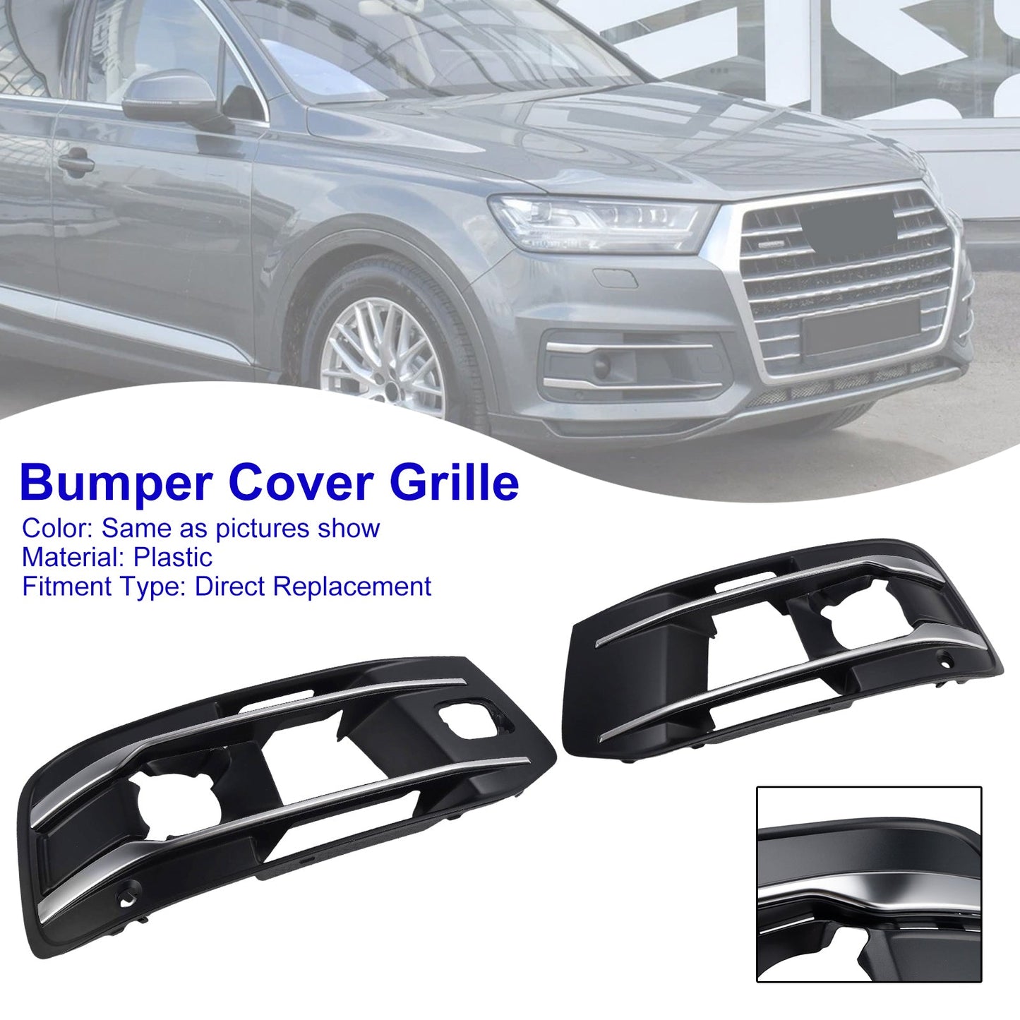 2016-2019 Fit Audi Q7 2PCS Front Bumper Fog Light Grille Cover 4M0807682AA4W3
