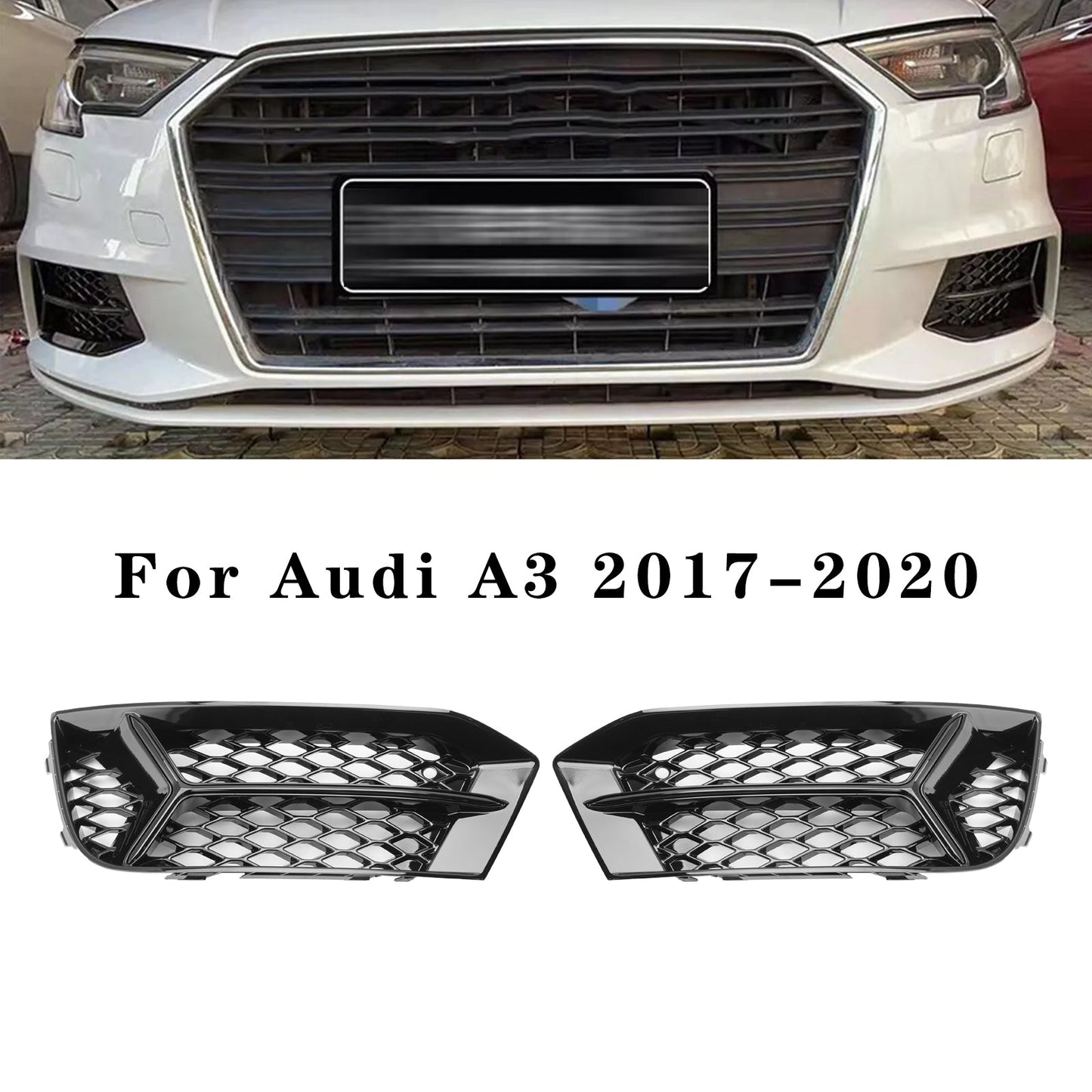 2017-2020 Audi A3 Front Bumper Grill Fog Light Cover Lamp Frame Trim Fit