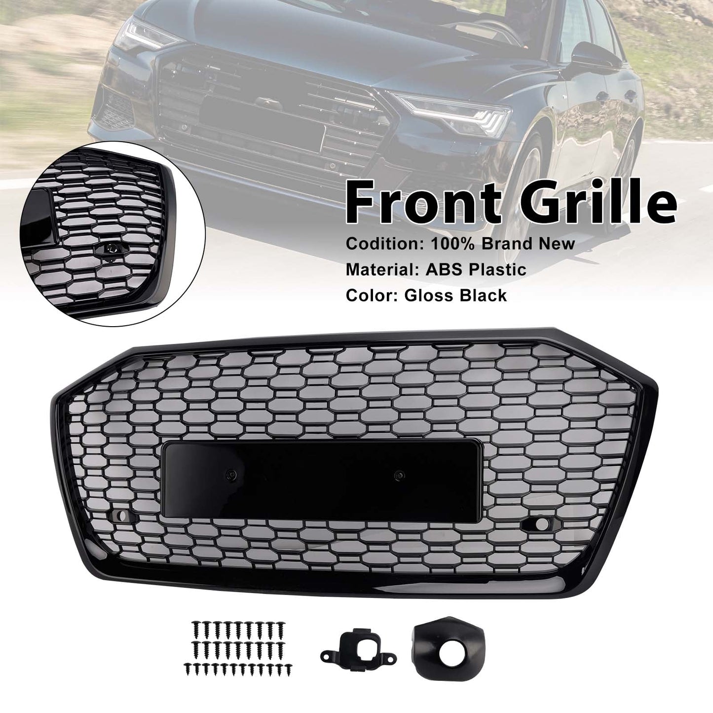 2019-2023 Fit Audi A6 S6 W//O ACC RS6 Style Honeycomb Mesh Front Grille Grill