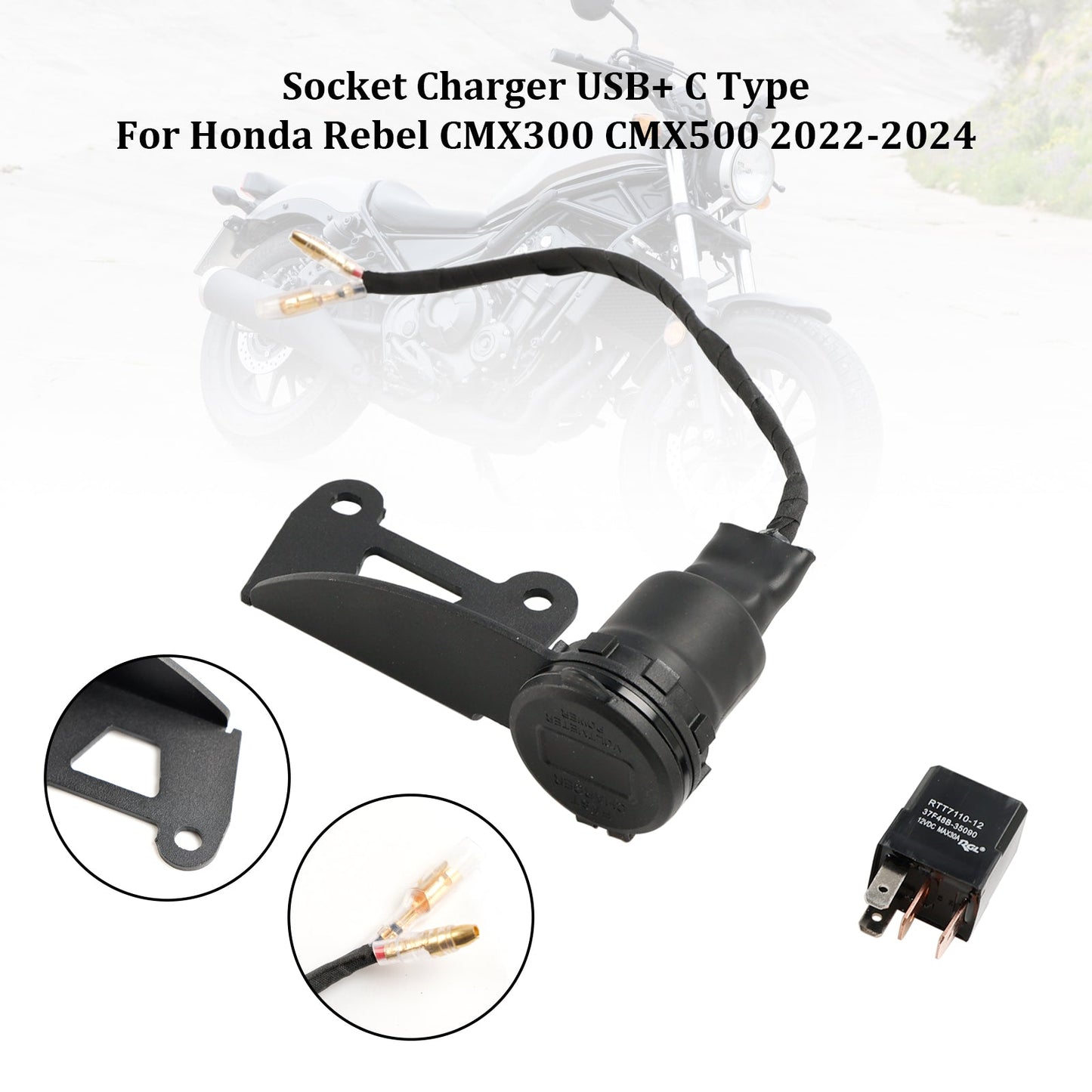 2022-2024 Honda Rebel CMX300 CMX500 12V Socket Charger USB+C Type Quick