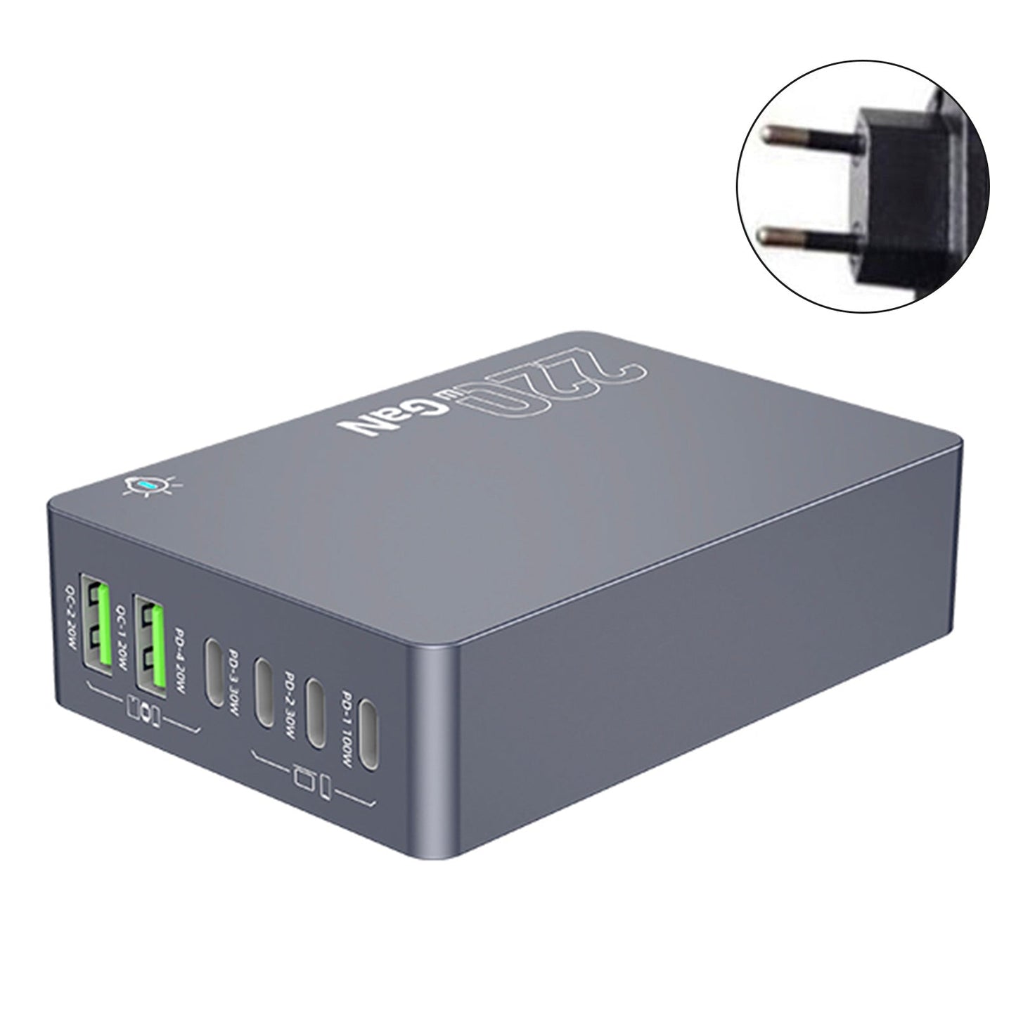 F8A Desktop Charging Station USB 6-Port Fast Charger PD100W Charging Stand Smart Charger EU Plug