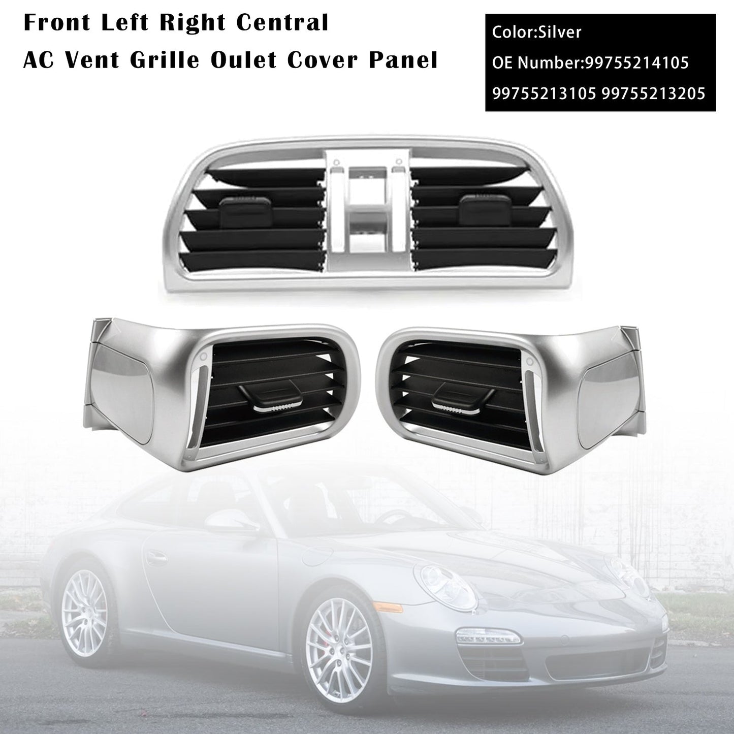 2004-2011 Porsche Targa 997 Left Right Central AC Vent Cover Silver 99755214105 99755213105 99755213205
