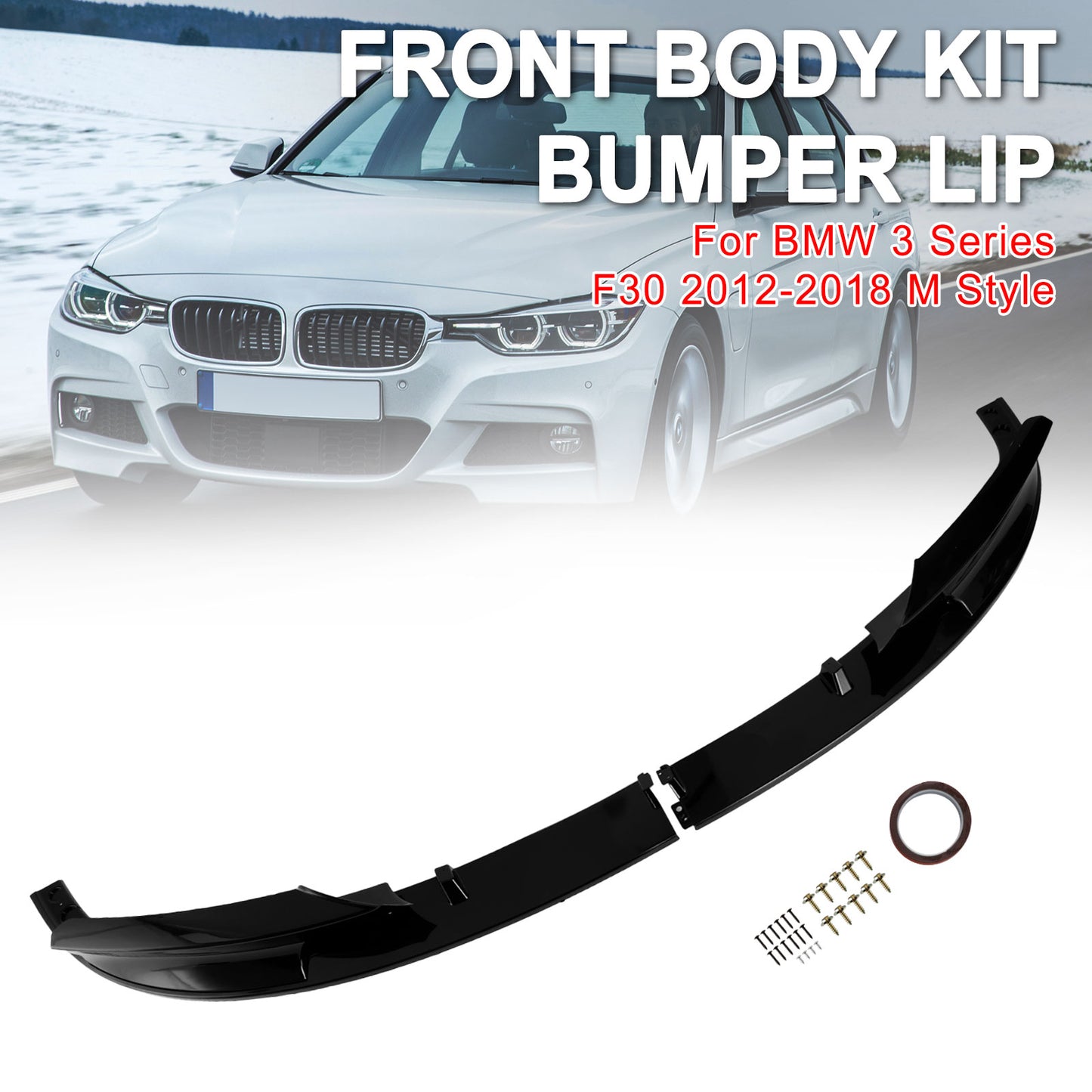 Gloss Black Front Bumper Spoiler Lip Fit BMW 3 Series F30 2012-2018 M Sport