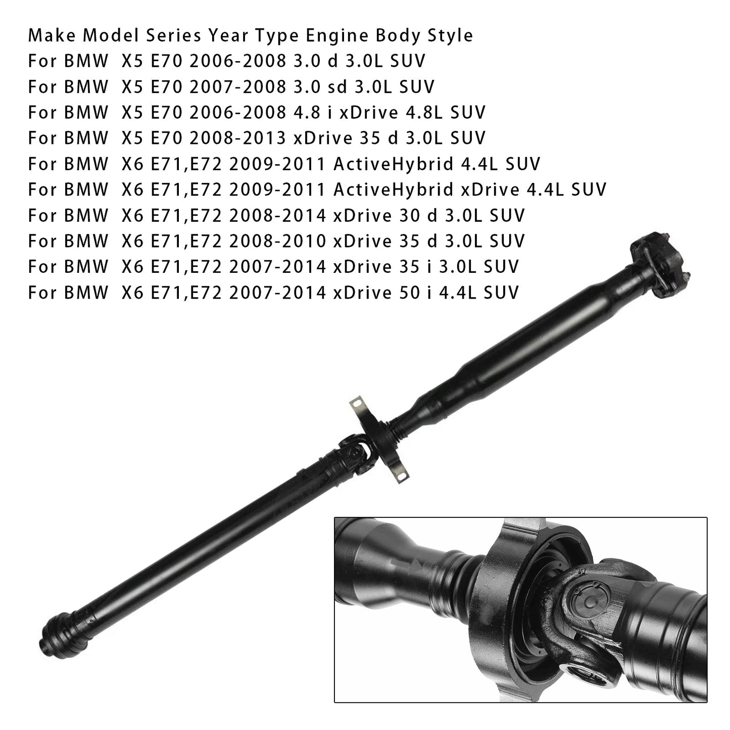 2009-2011 BMW X6 E71,E72 ActiveHybrid 4.4L SUV Rear Driveshaft Prop Shaft Assembly 26107564398
