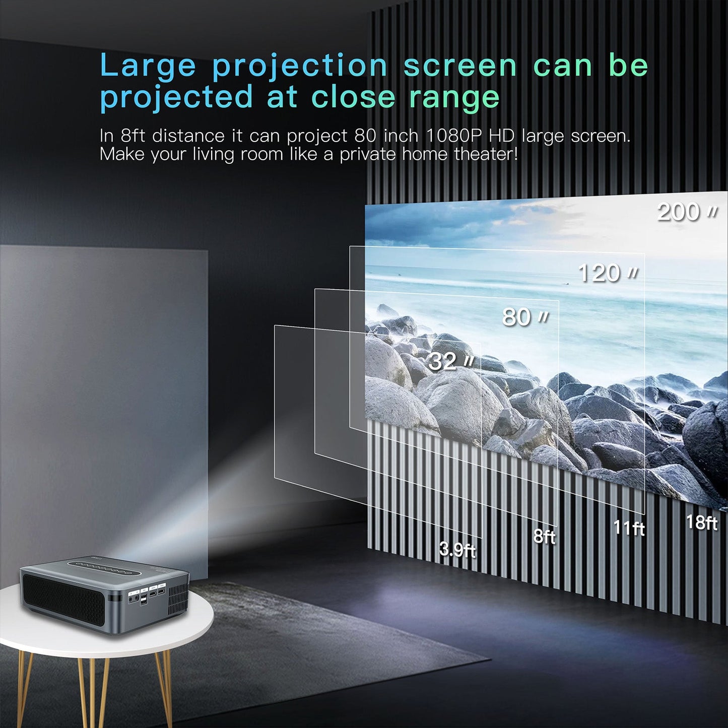 Ultra HD 8K Decoding Projection 1080p Home Movie Projector Phone Laptops Android