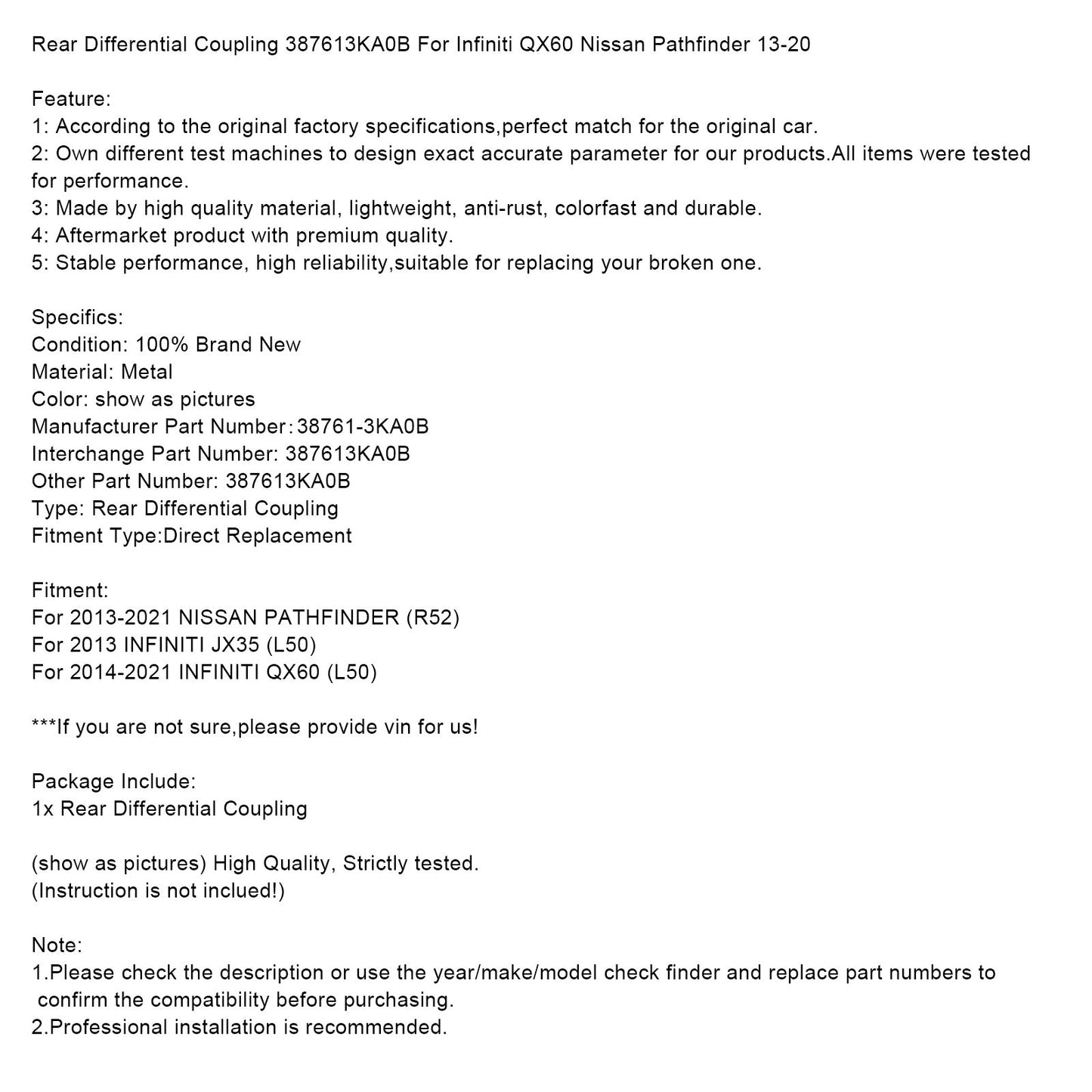 2013-2021 NISSAN PATHFINDER R52 Rear Differential Coupling 387613KA0B