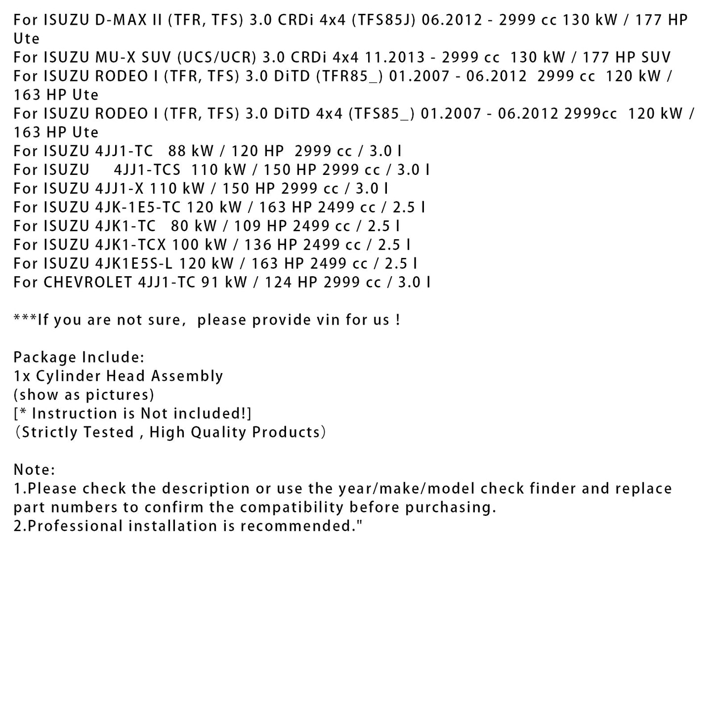 11.2013-up ISUZU MU-X SUV (UCS/UCR) 3.0 CRDi 4x4 Complete Assembled Cylinder Head 4JJ1-TC 4JK1-TC