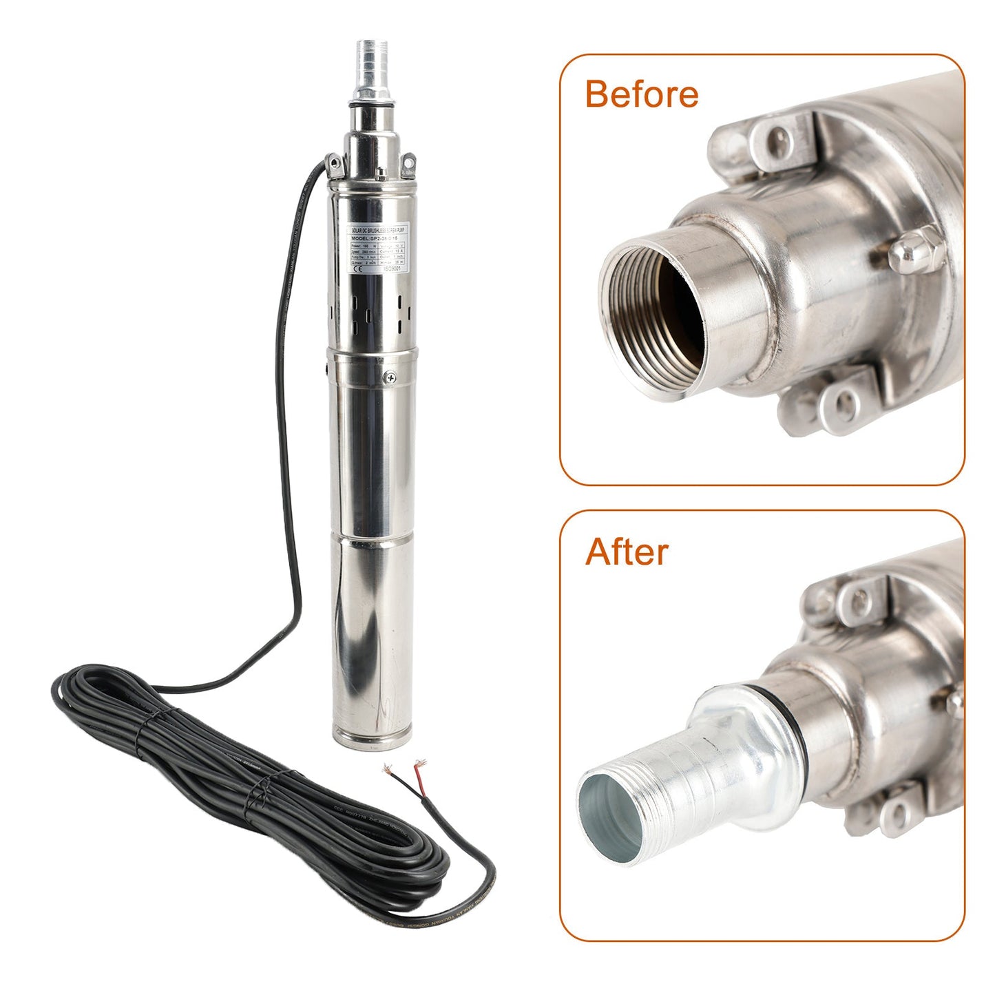 3" 12V 150W Deep Well Solar Submersible Bore Hole Water Pump Built-in MPPT