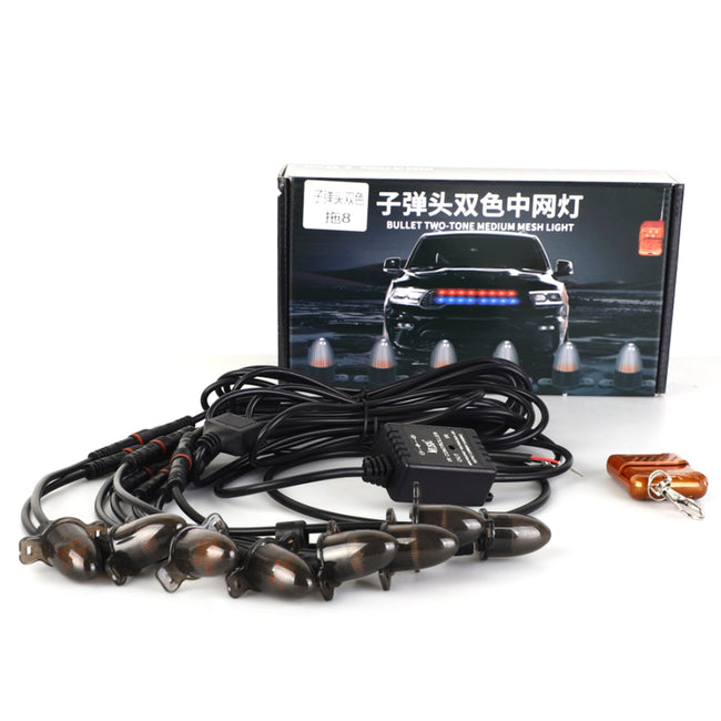 8Pcs Front Grille LED Flashing Lighting Bullet Head Appearance For Universal Car