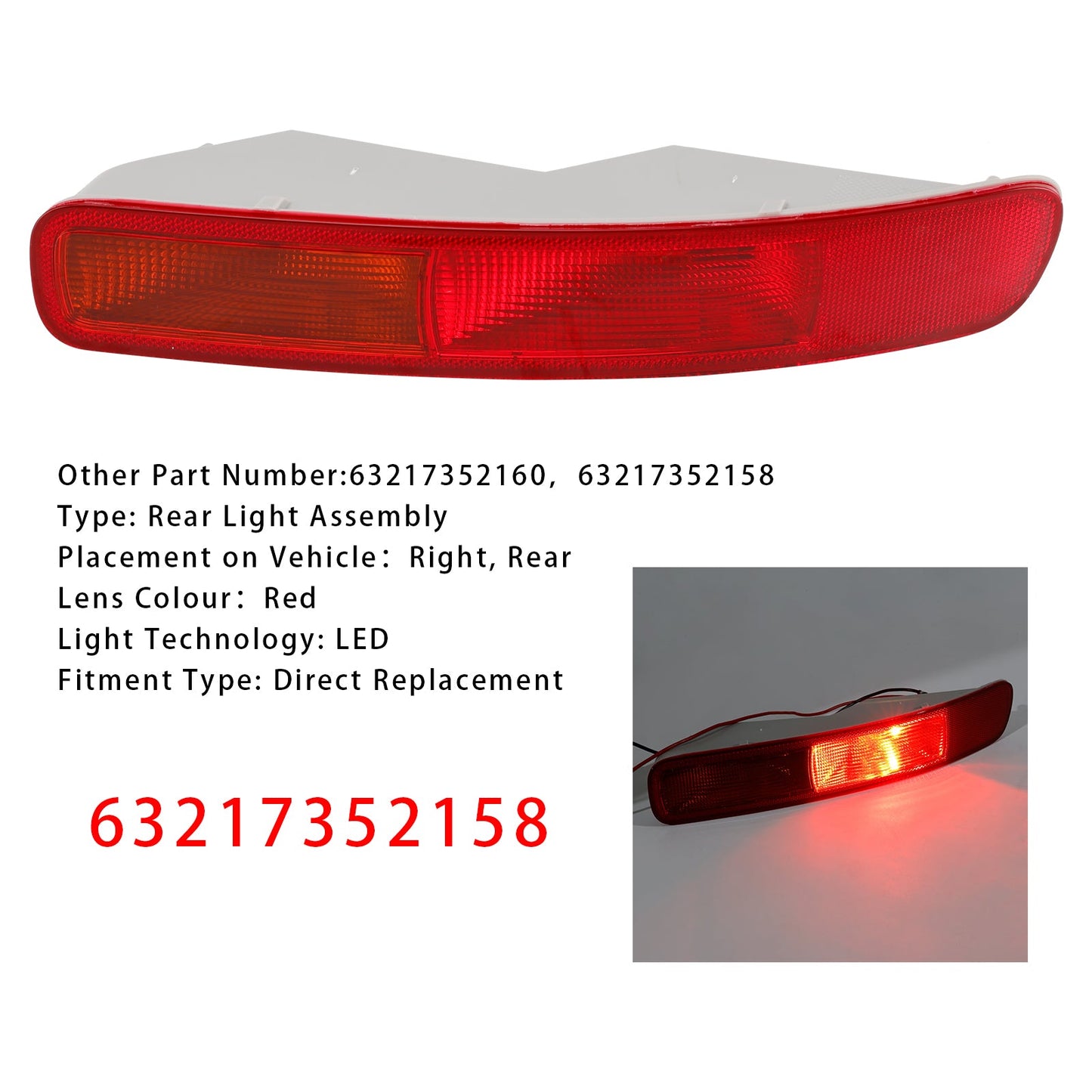 2016-2024 MINI Clubman F54 Right LED Rear Bumper Light 63217352158