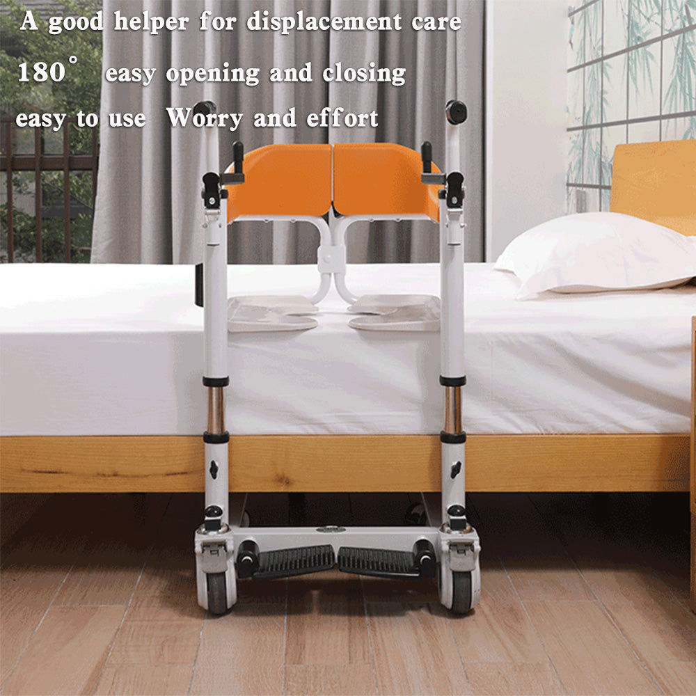 Elderly Patient Handicapped Transfer Lift Wheelchair with 180 Degree Split Seat and Bedpan 440 lb Capacity