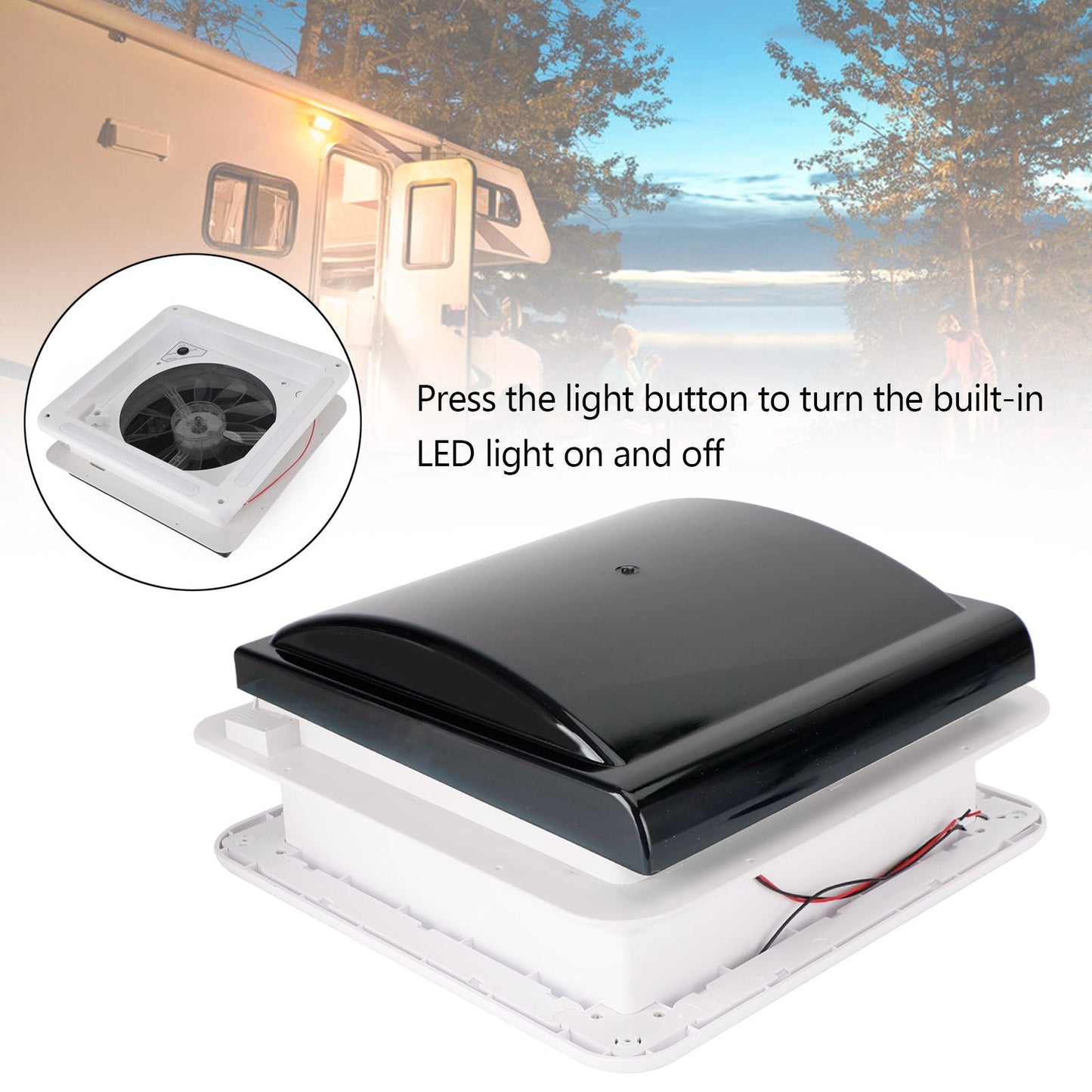 14" 12V Caravan Roof Vent Fan For RV With LED Light Manual RV Camper Fan Skylight