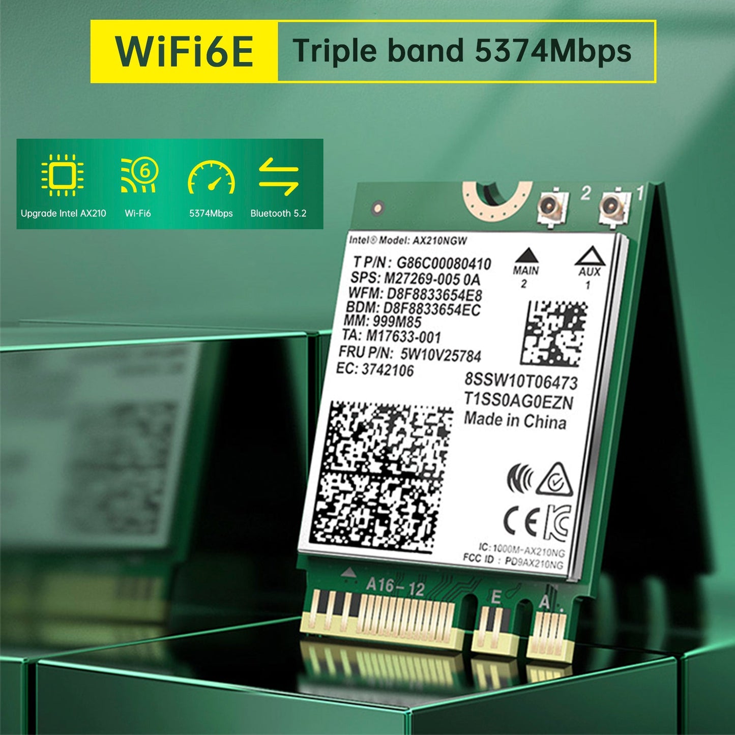 AX210 Module Bluetooth 5374Mbps High-Speed Gigabit Network Card Supports WIFI6