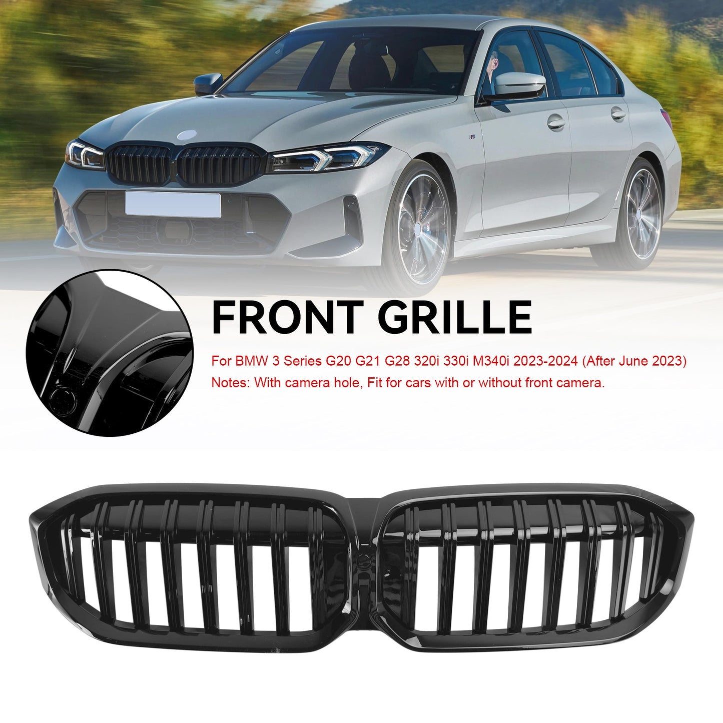 2023-2024 BMW 3 Series G20 G21 G28 320i 330i M340i Gloss Black Front Kidney Grille Grill