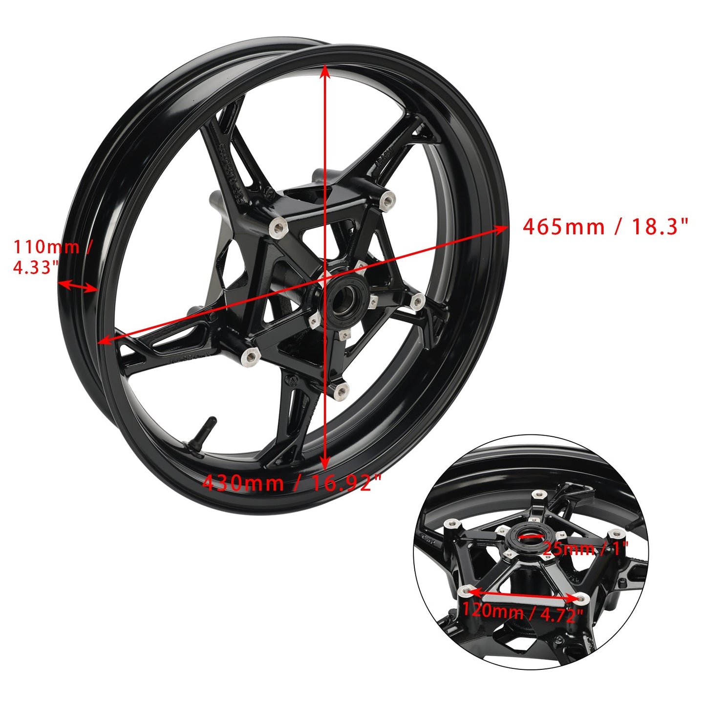 2019-2023 BMW S 1000 R (K63) Glossy Black Front Wheel Rim