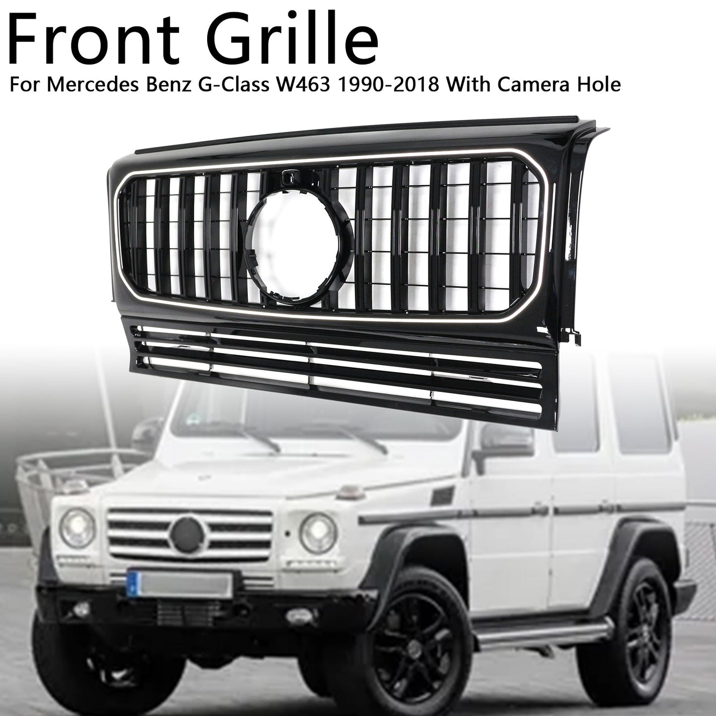 1990-2018 Mercedes Benz G-Class W463 With Camera Hole Gloss Black Front Bumper Grill Grille