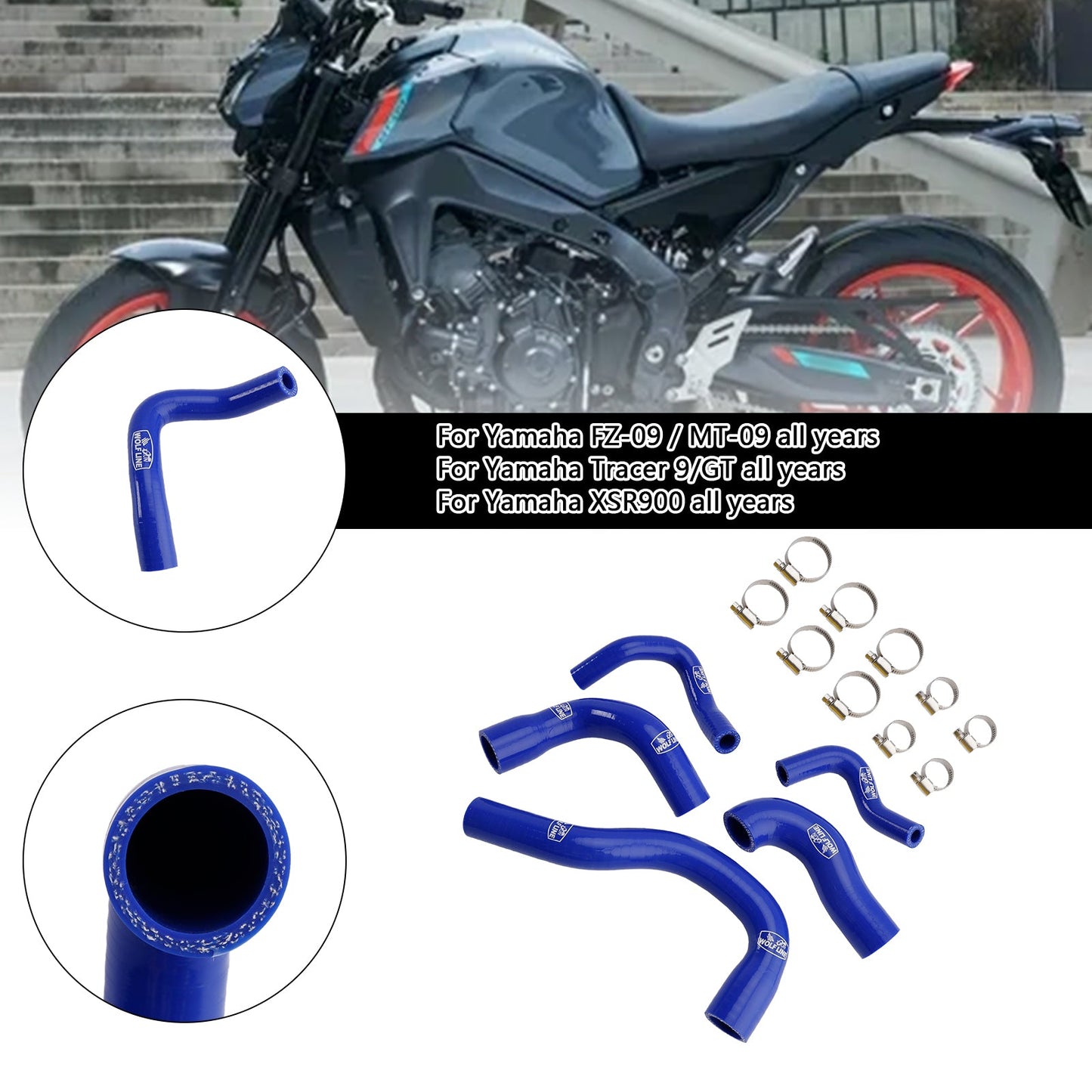 Yamaha MT-09 XSR900 Tracer 9/GT all years Silicone Radiator coolant Hose