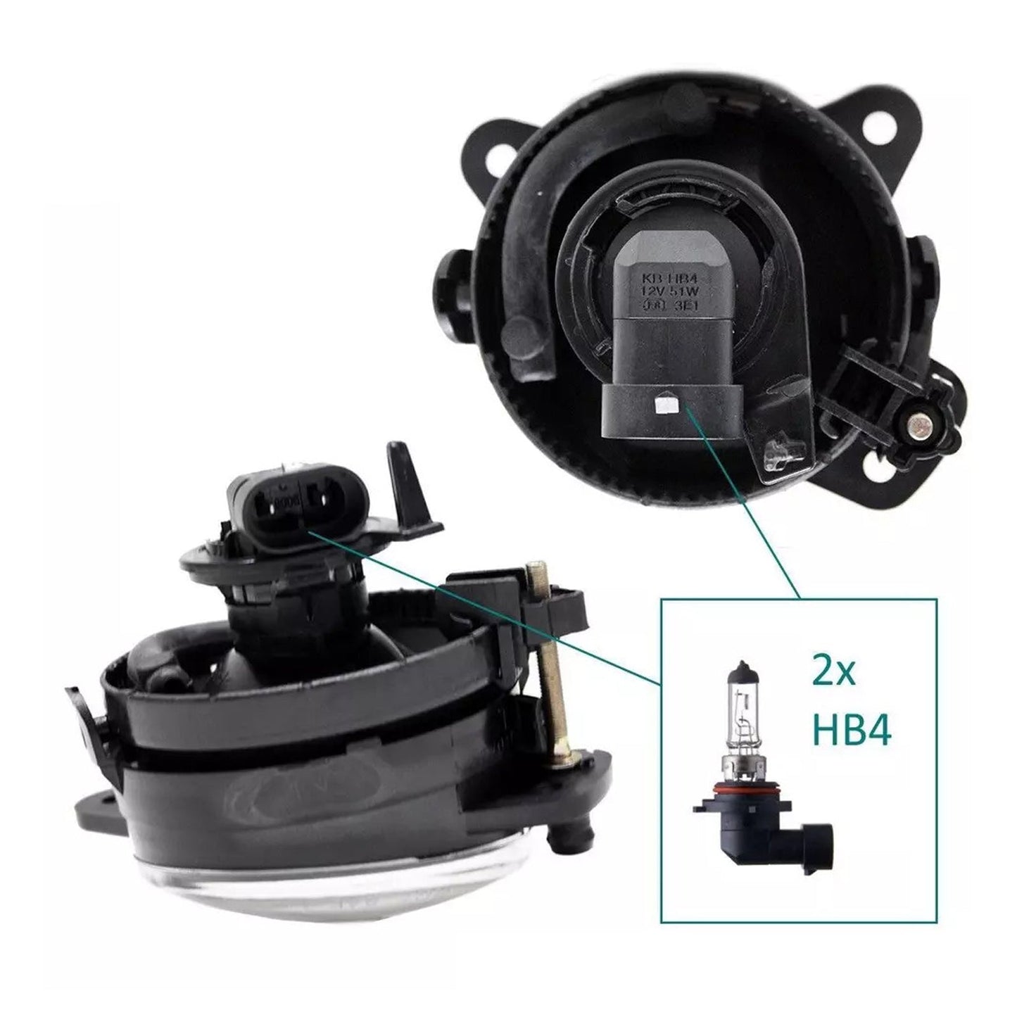 Pair Front Fog Light With Bulbs For VW Transporter T5 & Caravelle 2003-2010