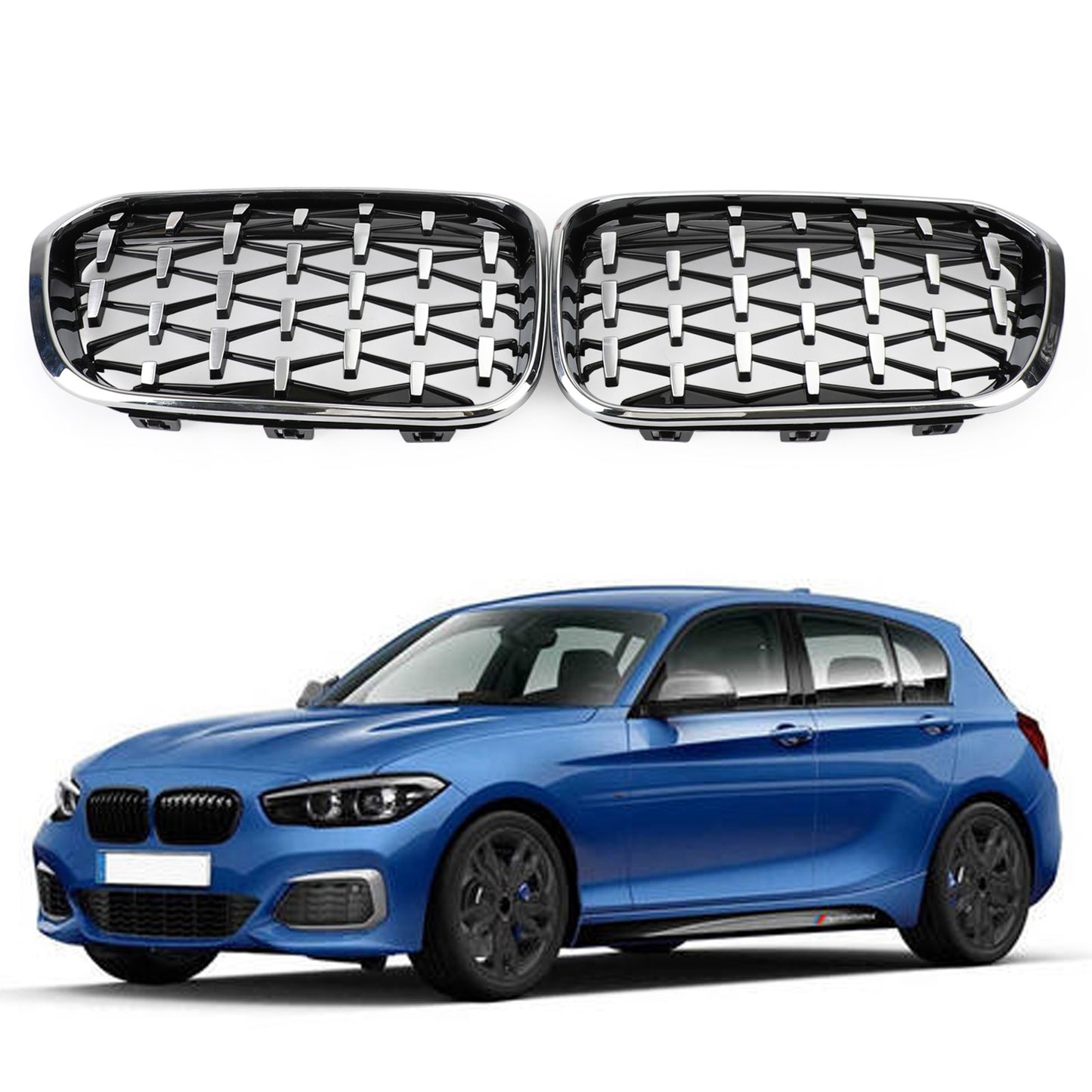 2015-2017 BMW 1 Series F20/F21 Front Kidney Grille Chrome Black