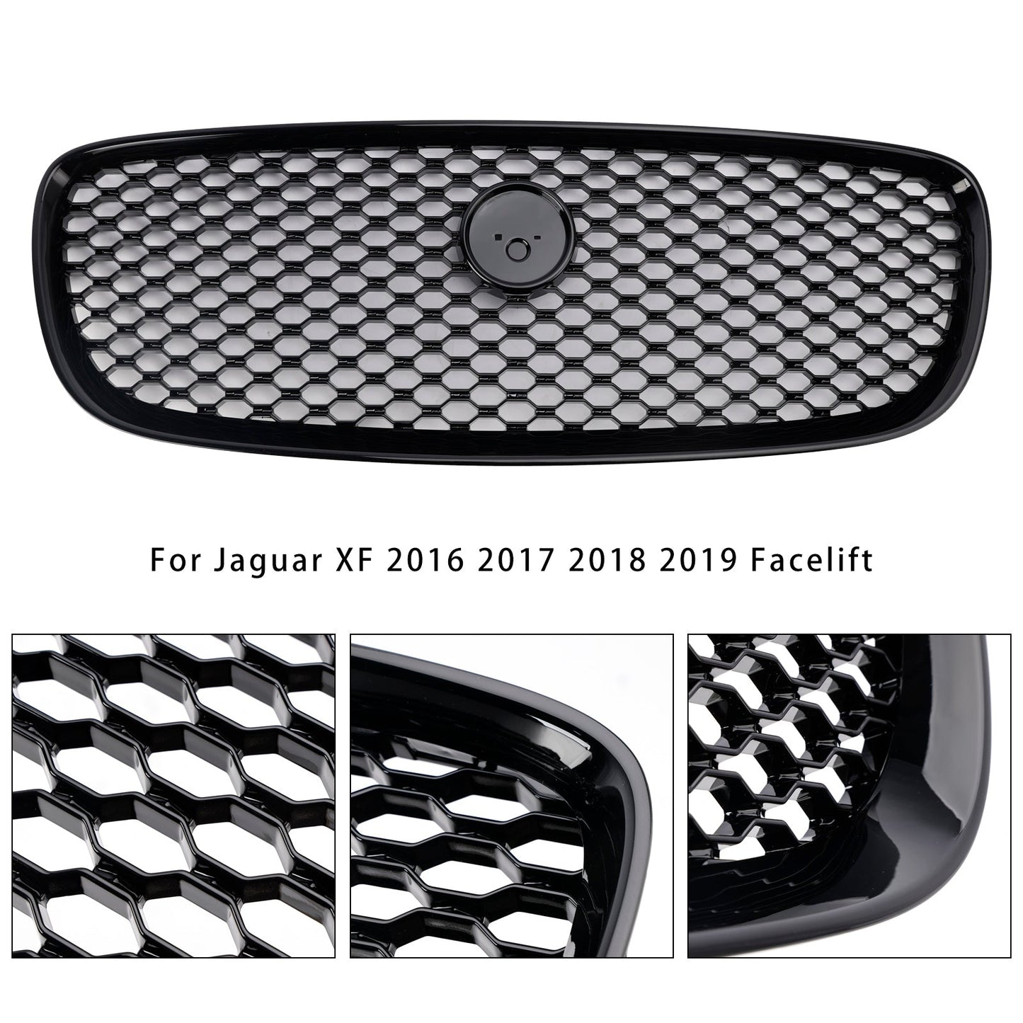 2016-2019 Jaguar XF XF-R Style Front Bumper Grill Grille Gloss Black