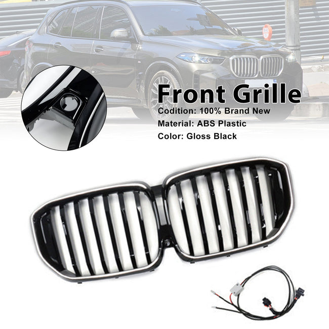 Black Front Bumper Grille Grill Fit BMW G05 LCI X5 2024+ Single Line W/LED