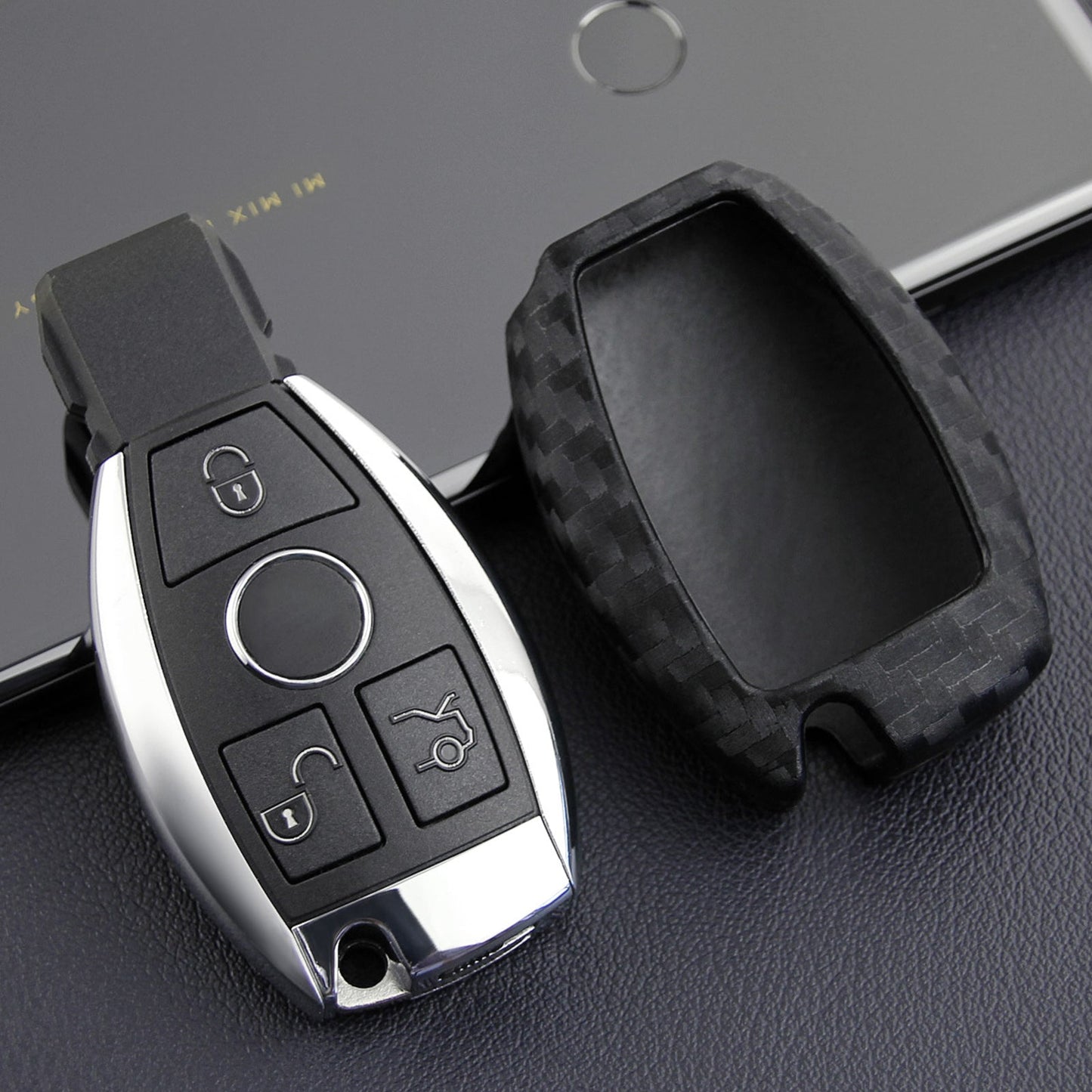 Leather Silicone Car Key Case Cover With Buckle For Mercedes-Benz