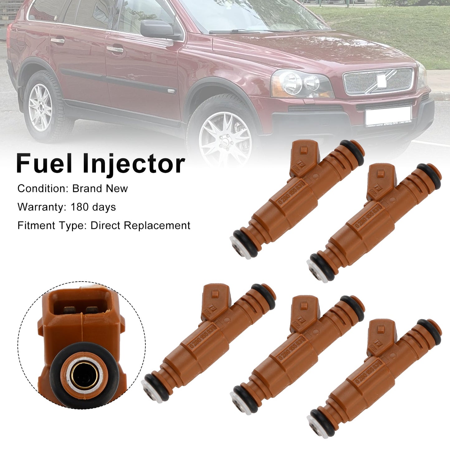 5PCS Fuel Injector 0280155831 Fit Volvo S60 S80 C70 XC90 2.4L 2.5L 1998-2009