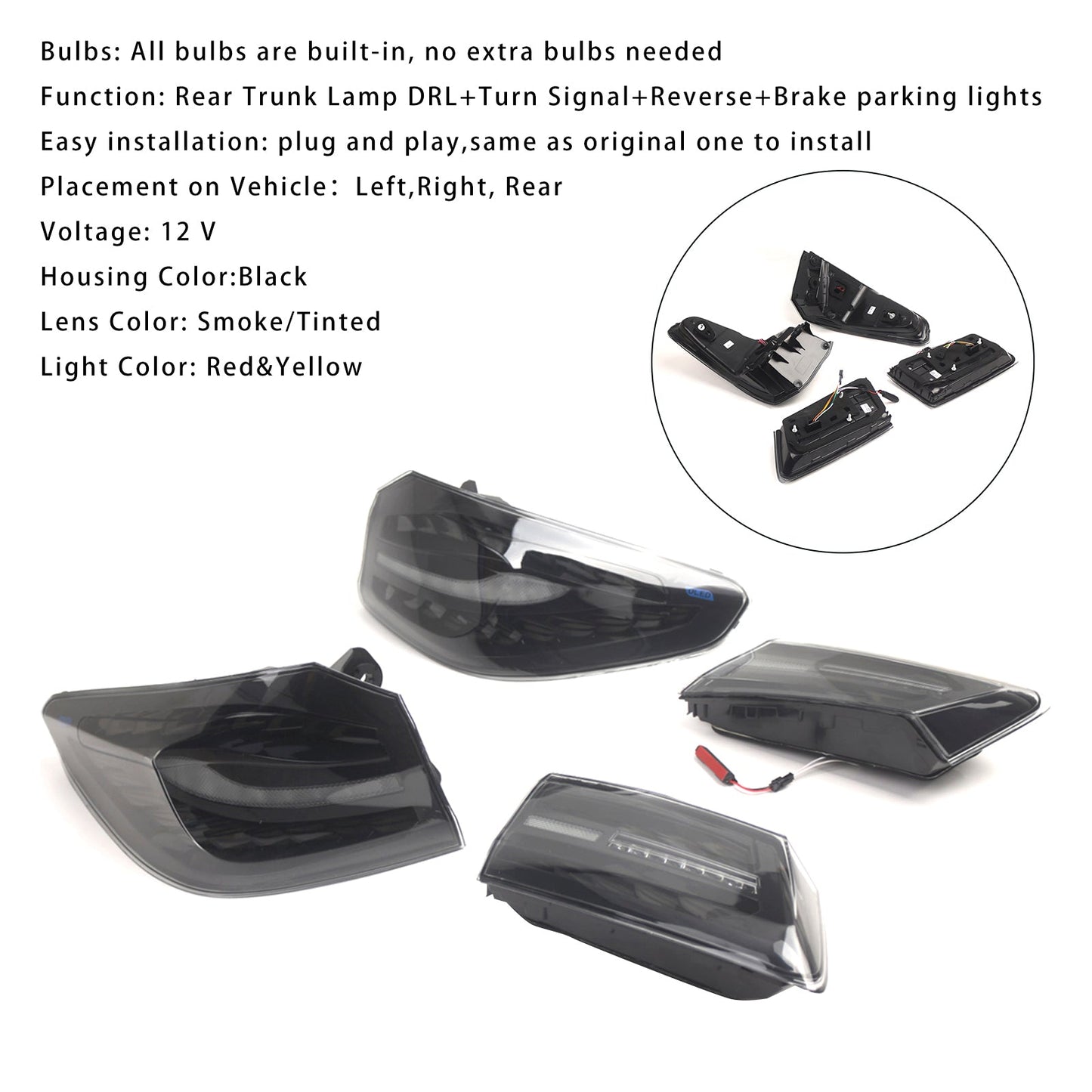 2018-2020 BMW 5 G30 G38 L&R Smoked LED Tail Lights Rear Lamp Assembly 63217376469 63217376470