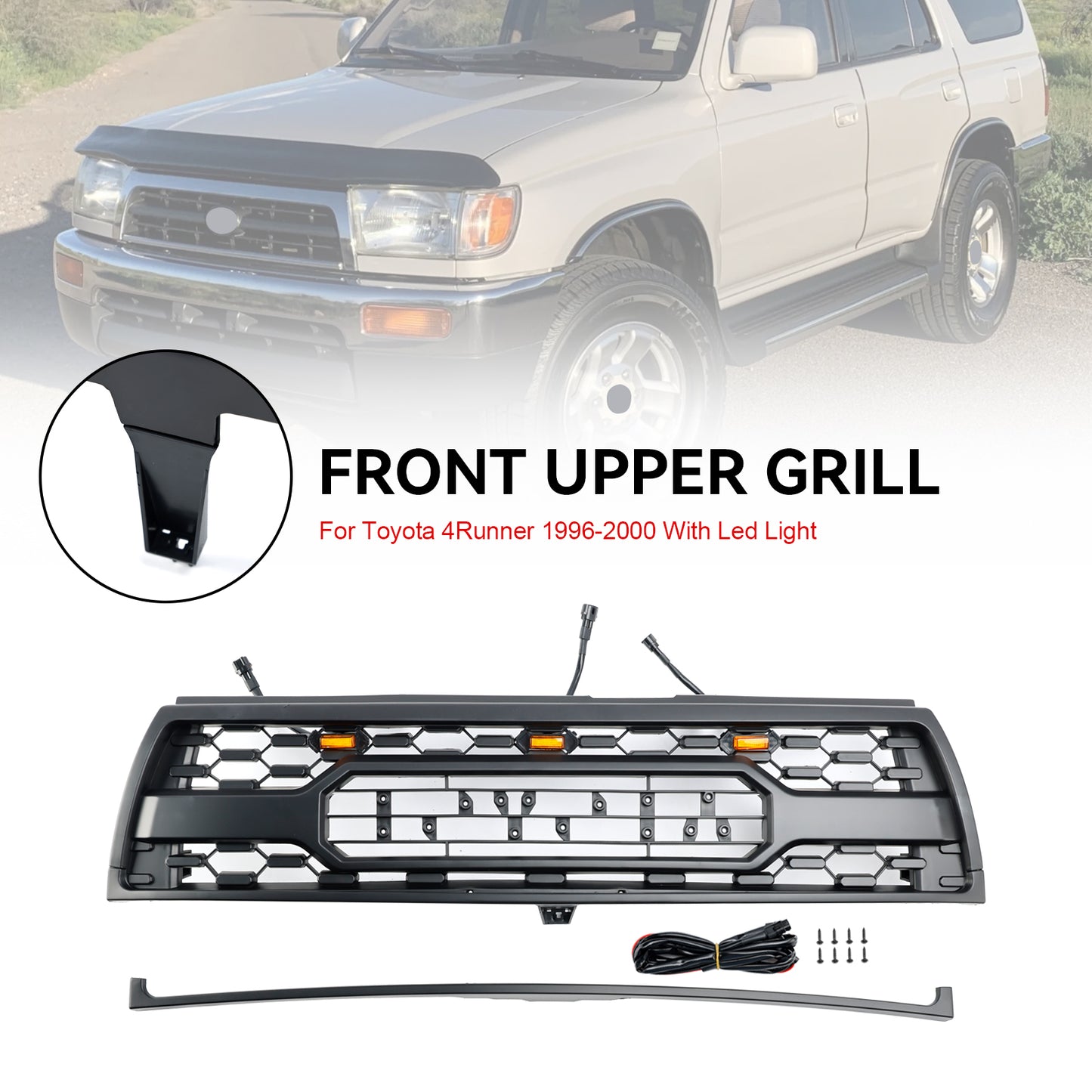 Matte Black Front Bumper Grill Grille Fit Toyota 4Runner 1996-2000 With Led