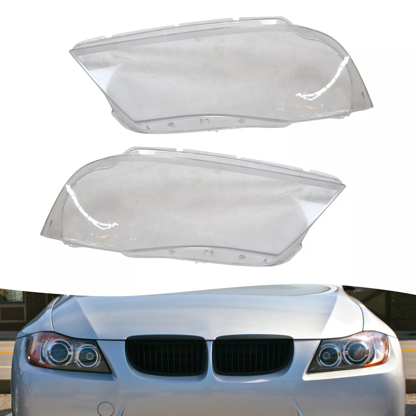 2005-2012 BMW 3 E90 E91 Sedan 2PCS Xenon Headlight Headlamp Clear Lens Cover