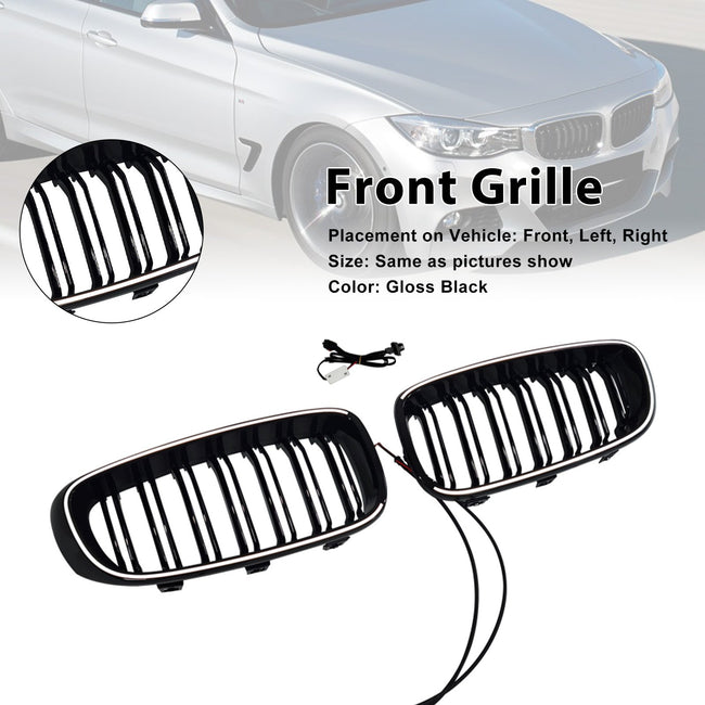 2013-2019 Fit BMW 3 Series F34 GT Dual Slat Front Bumper Grille Gloss Black