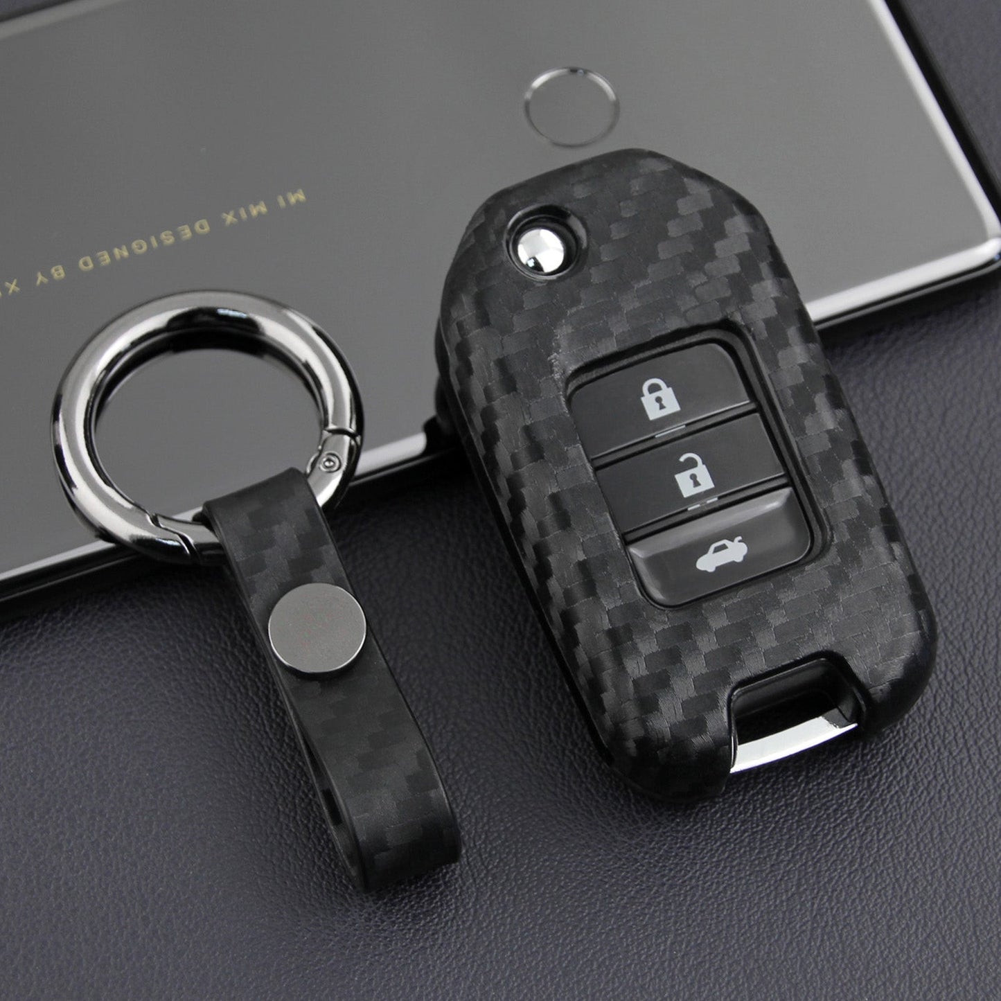 Leather Silicone Car Key Case Cover With Buckle For Honda Accord