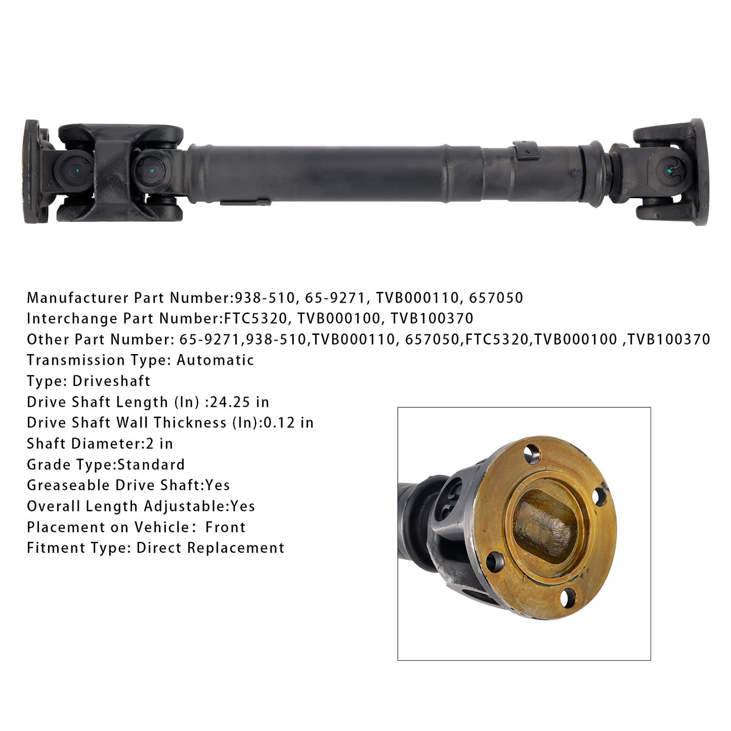 2003-2004 Land Rover Discovery V8 4.6L Front 4WD Front Driveshaft Prop Shaft TVB000100