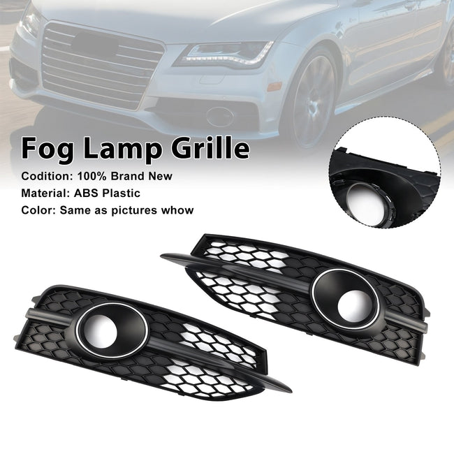 2012-2015 Audi A7 S-Line S7 Black Front Bumper Fog Light Grille Cover Bezel