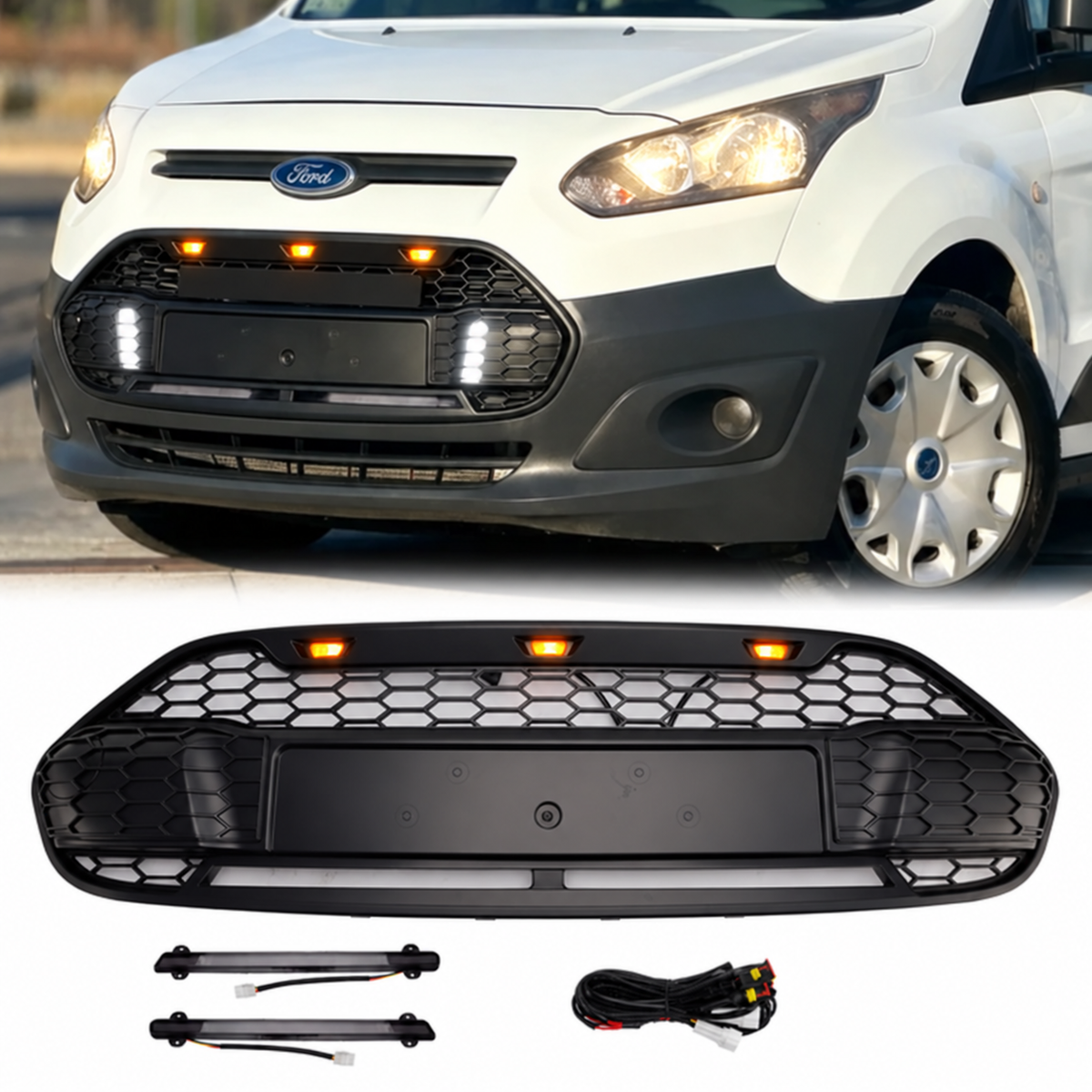 2014-2018 Ford Transit Connect W/LED Black Front Bumper Grill Grille