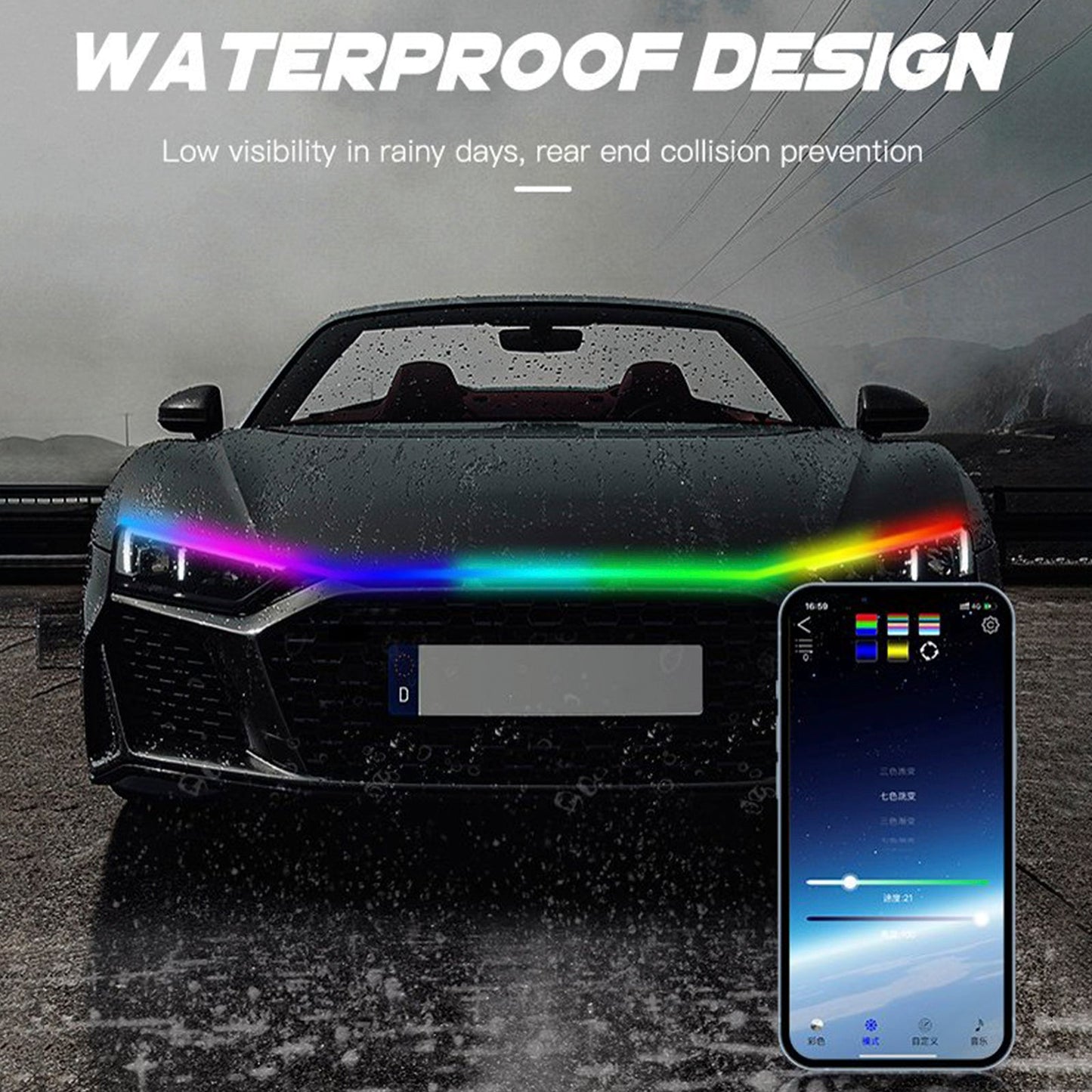 Car Hood LED Daytime Running Light Strip Flexible Dynamic Scan Start Up