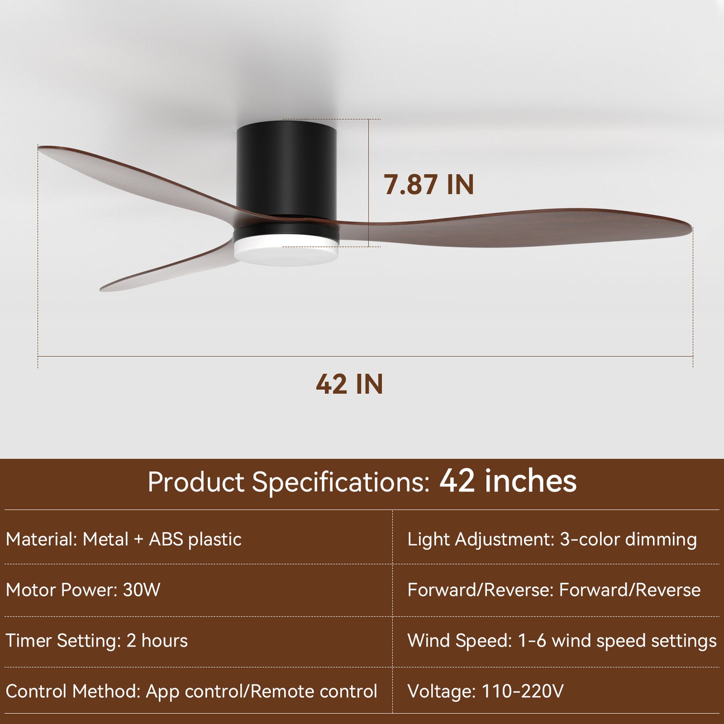 Profile Ceiling Fan Remote/App Control Dimmable LED 42" with Lights DC Motor